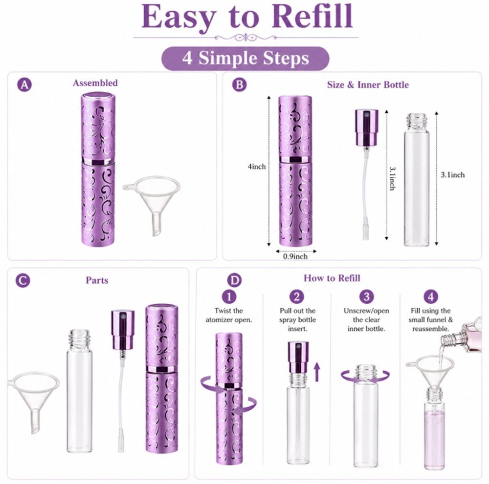 10ml Mini Portable Refillable Perfume Atomizer Travel Empty Spray Bottle Funnel