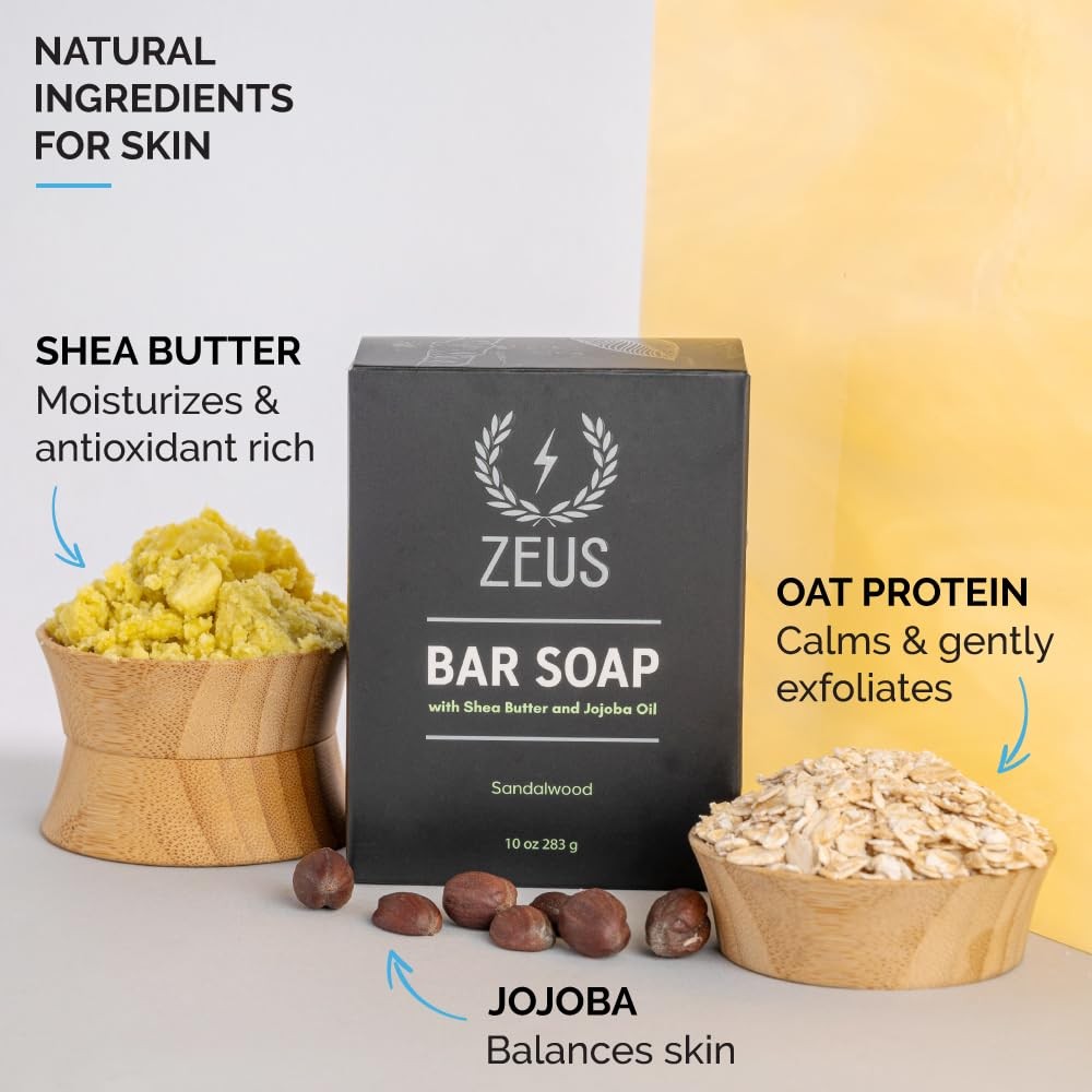 ZEUS Natural Body & Face Bar Soap with Shea Butter & 10 Ounce (Pack of 1)
