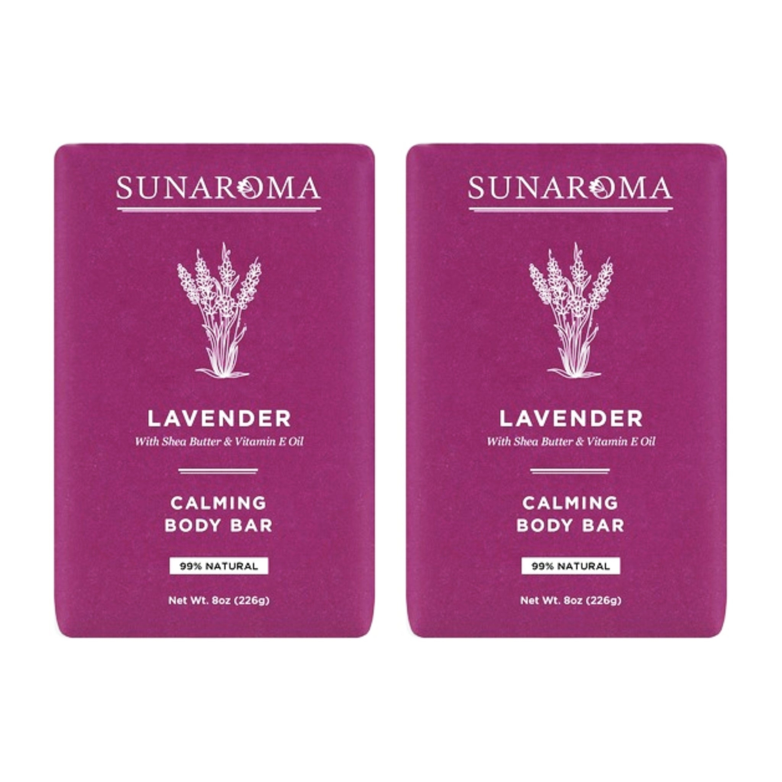 Sunaroma Calming Body Bar Lavender Shea Butter & Vitamin E Oil, 8oz (Pack of 2)