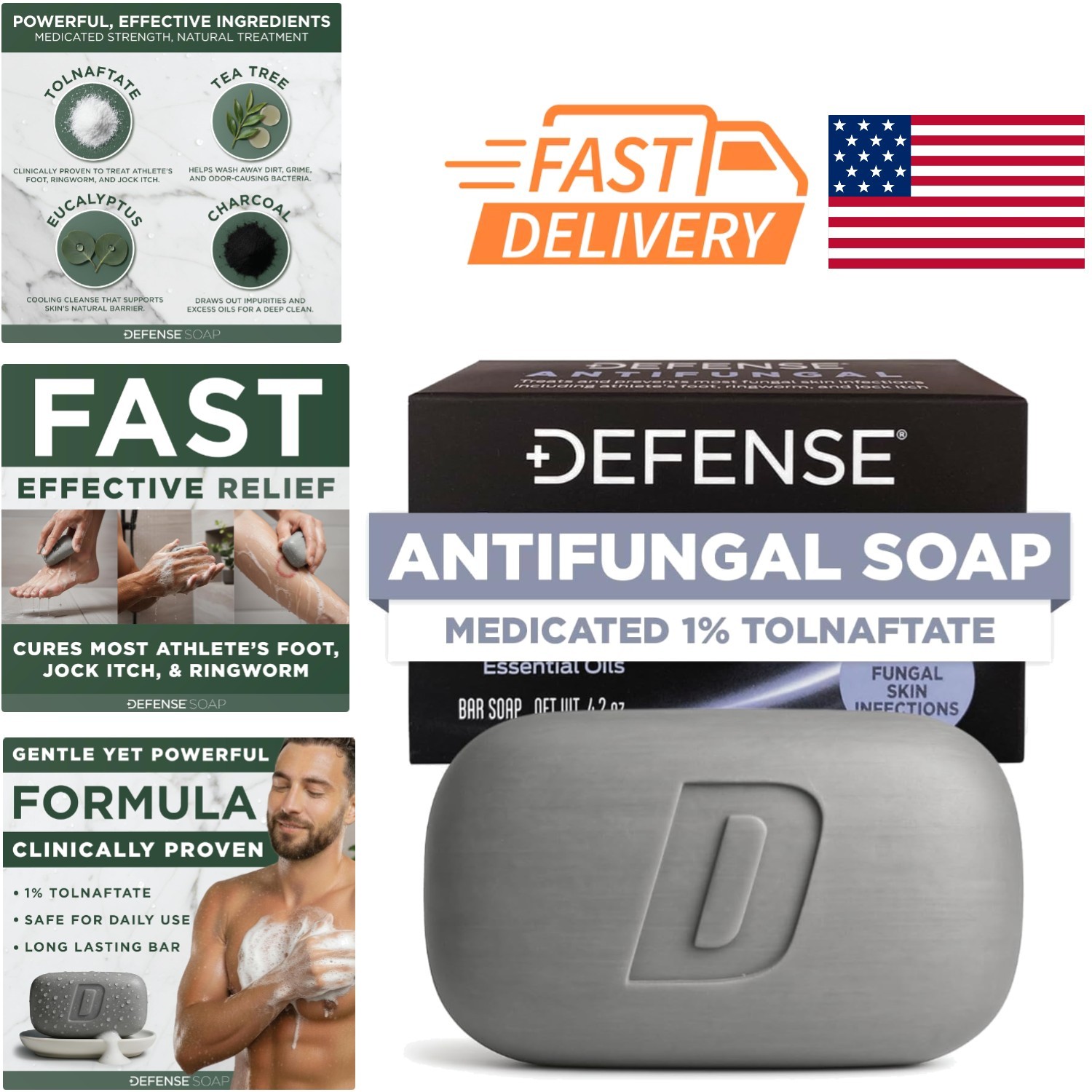 Defense Antifungal Bar Soap 4.2 Ounce Tea Tree for Jock Itch and Athlete’s Foot