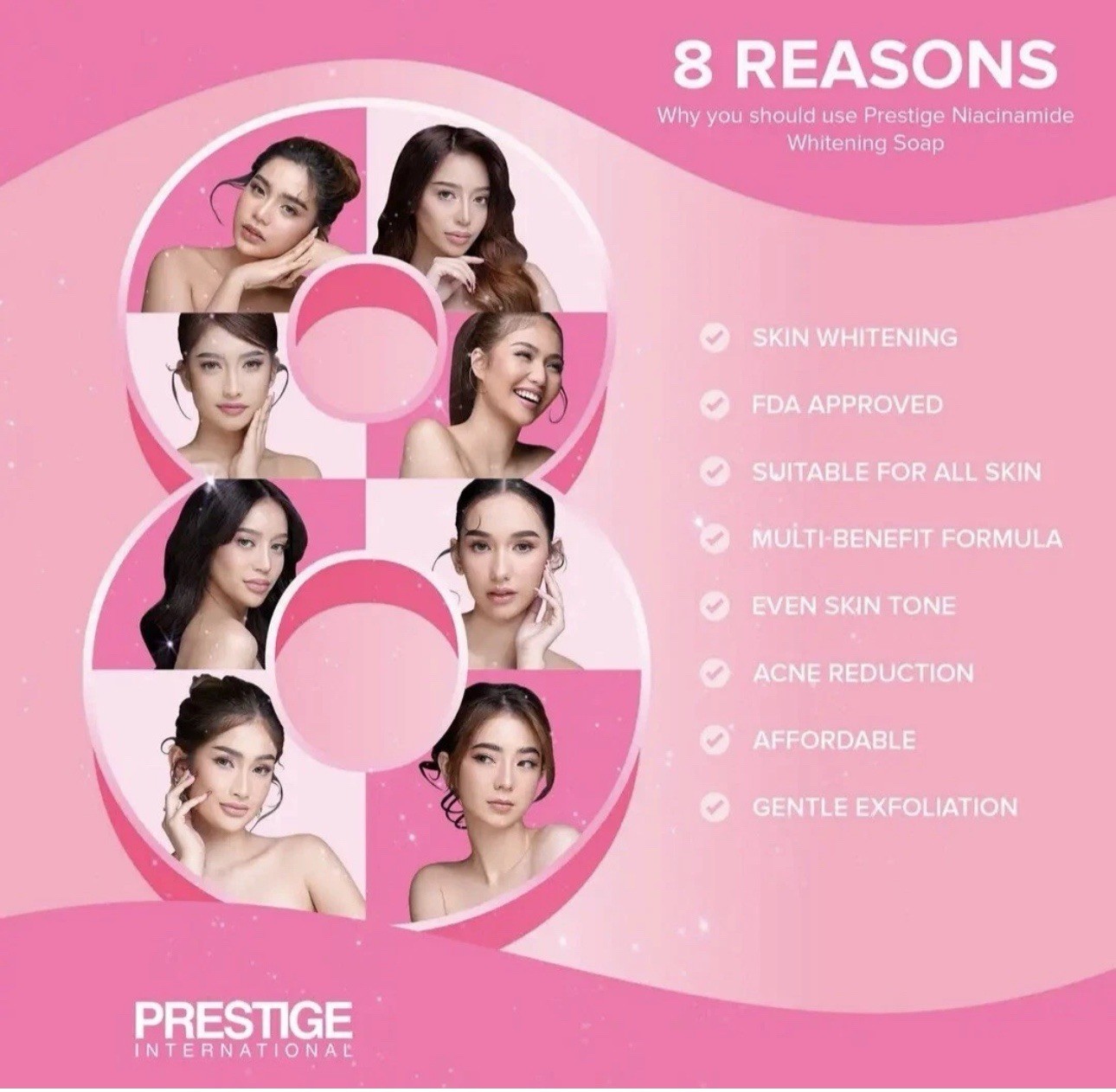 3 Bars Prestige International Niacinamide Whitening Soap, 75g Each