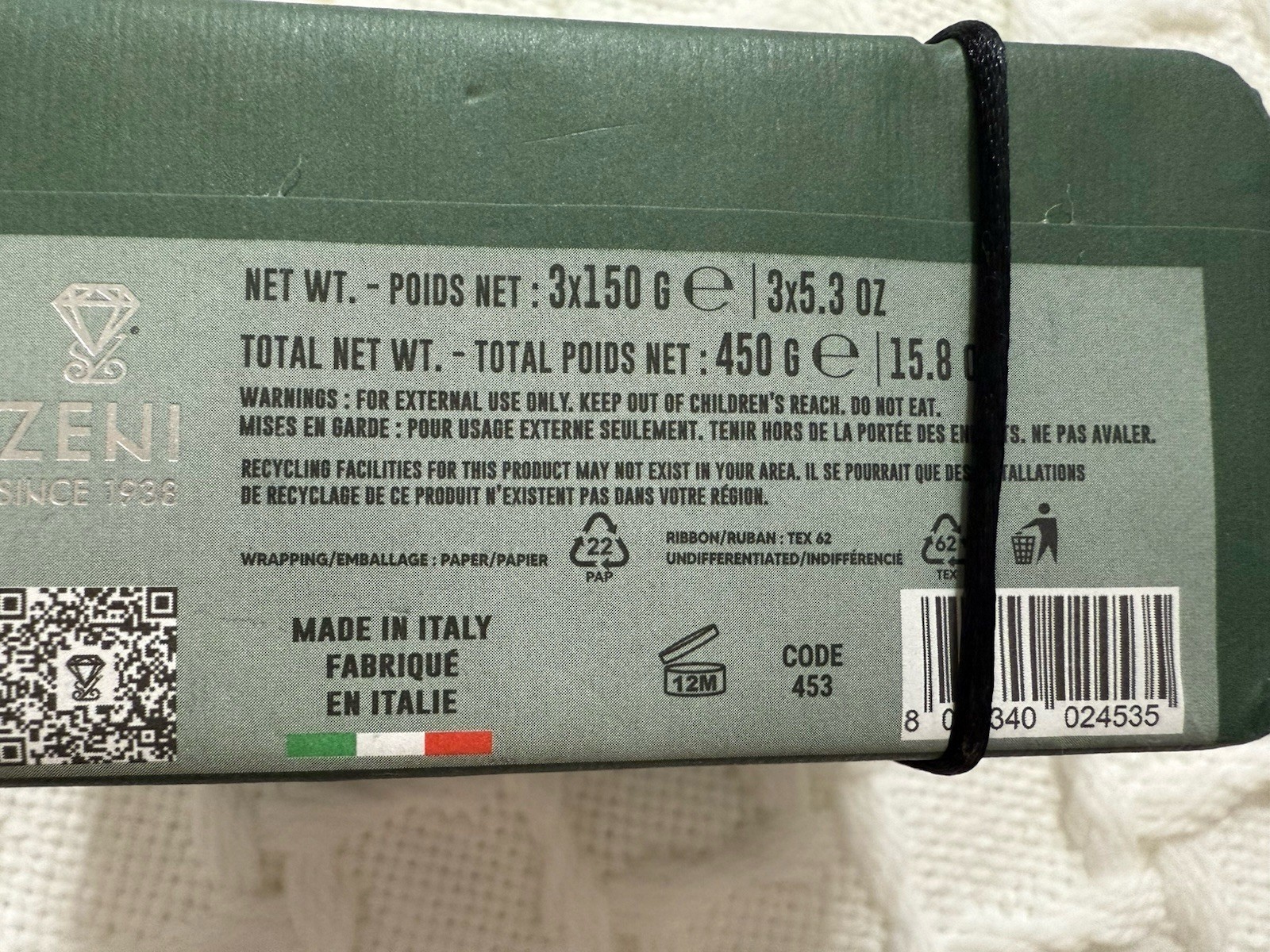 ZENI GREEN TEA FINE TRIPLE MILLED SOAP BAR (3 BARS )5.3OZ EACH MADE IN ITALY