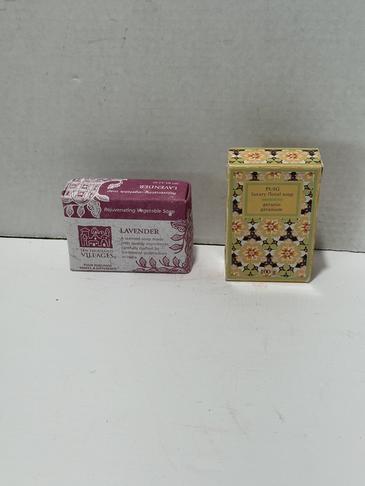 Lot 2 Vintage SOAP PUIG Luxury Floral Geranium & Ten Thousand Villages Lavender