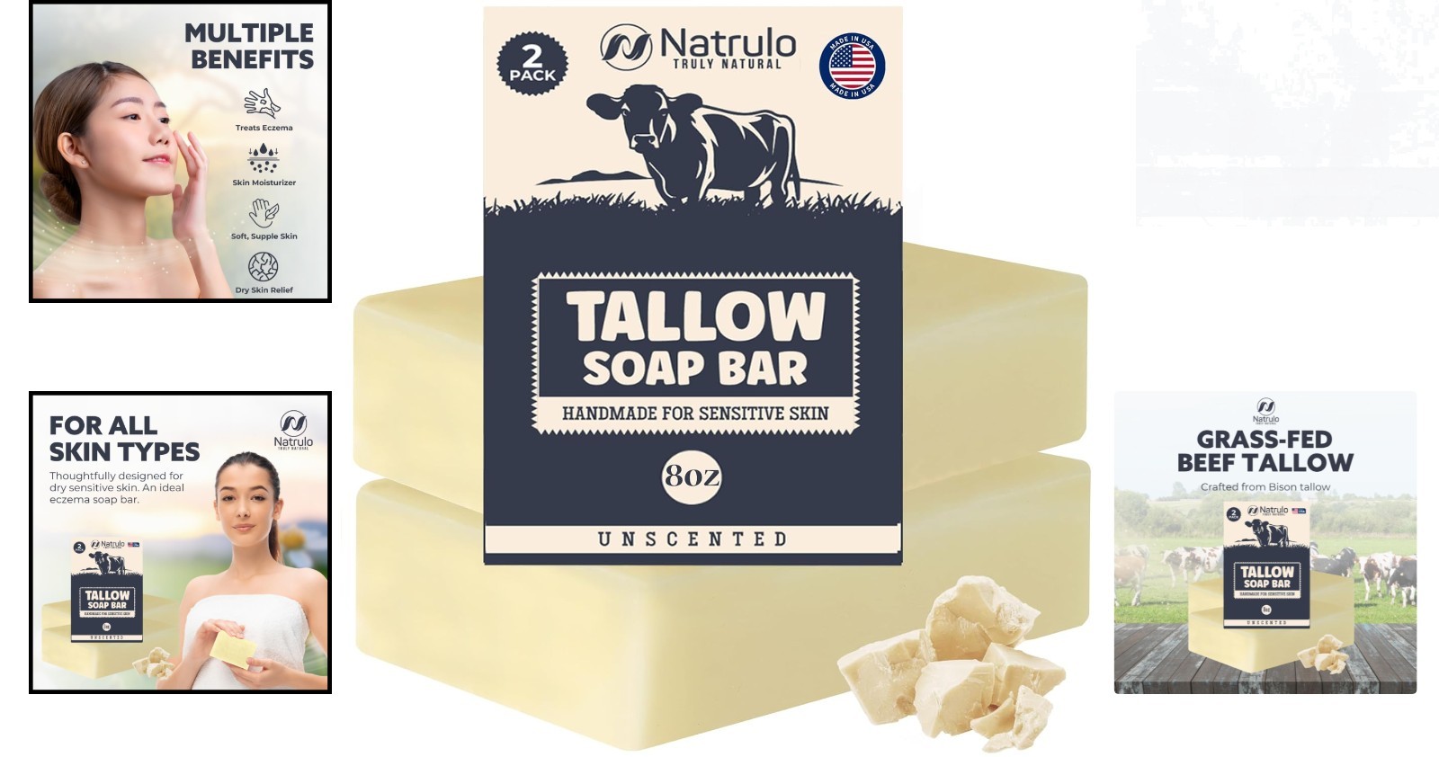 Pure Grass-Fed Tallow Soap Bar – Gentle Moisturizing for Eczema & Irritated Skin