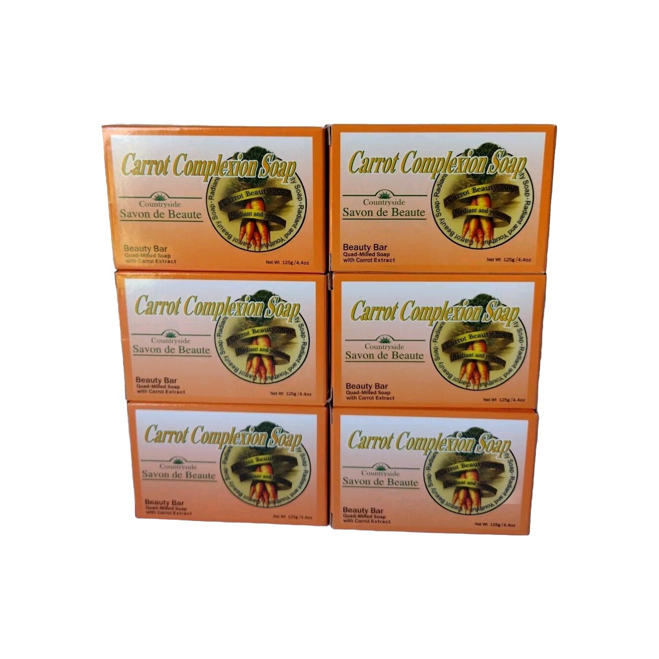 Pack-6 Carrot Complexion Soap Beauty with Carrot Oil Bar 125g Each Brand New