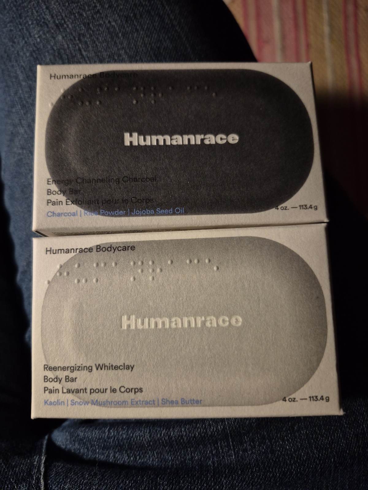 Set 2 HUMANRACE Energy Channeling Charcoal & Reenergizing Whiteclay BODY BAR NIB