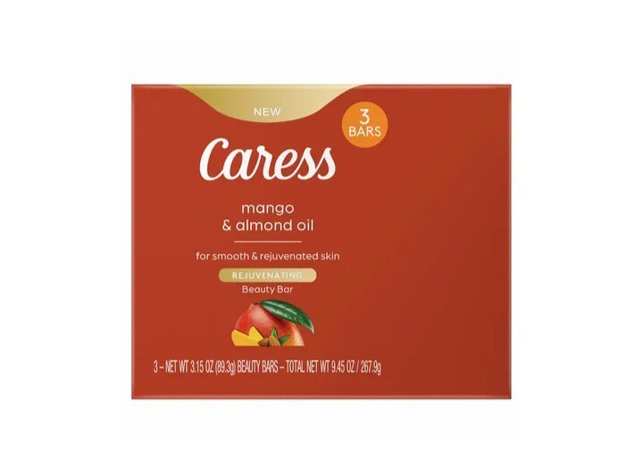 NEW! CARESS (3-BARS) 3.15 Oz. Bars •MANGO & ALMOND OIL• Rejuvenating Beauty Bar.
