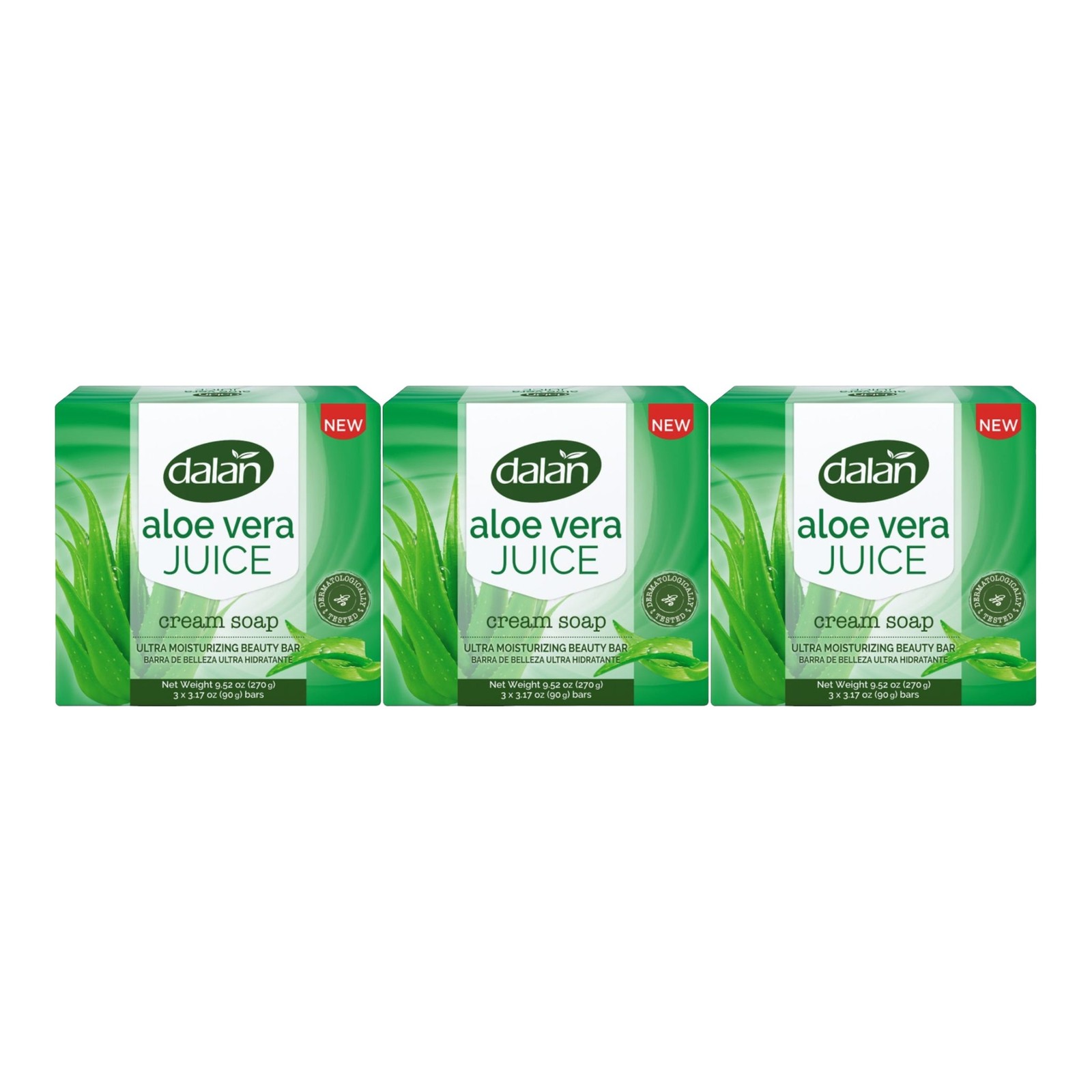 Dalan Aloe Vera Juice Cream Soap Bar, 9 Bars x 3.17oz Each