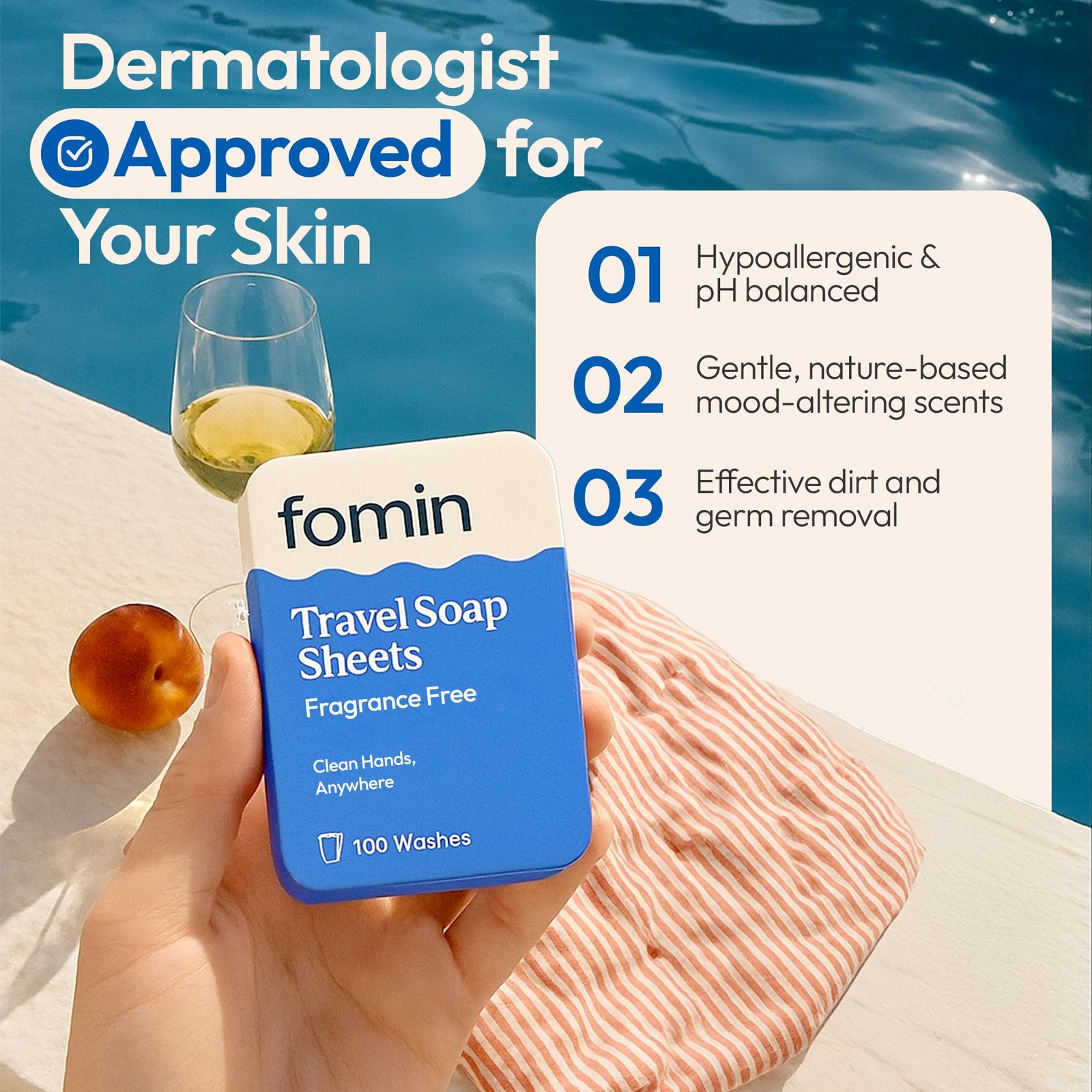 FOMIN Portable Paper Soap Sheets 100 Pack Travel Size Unscented