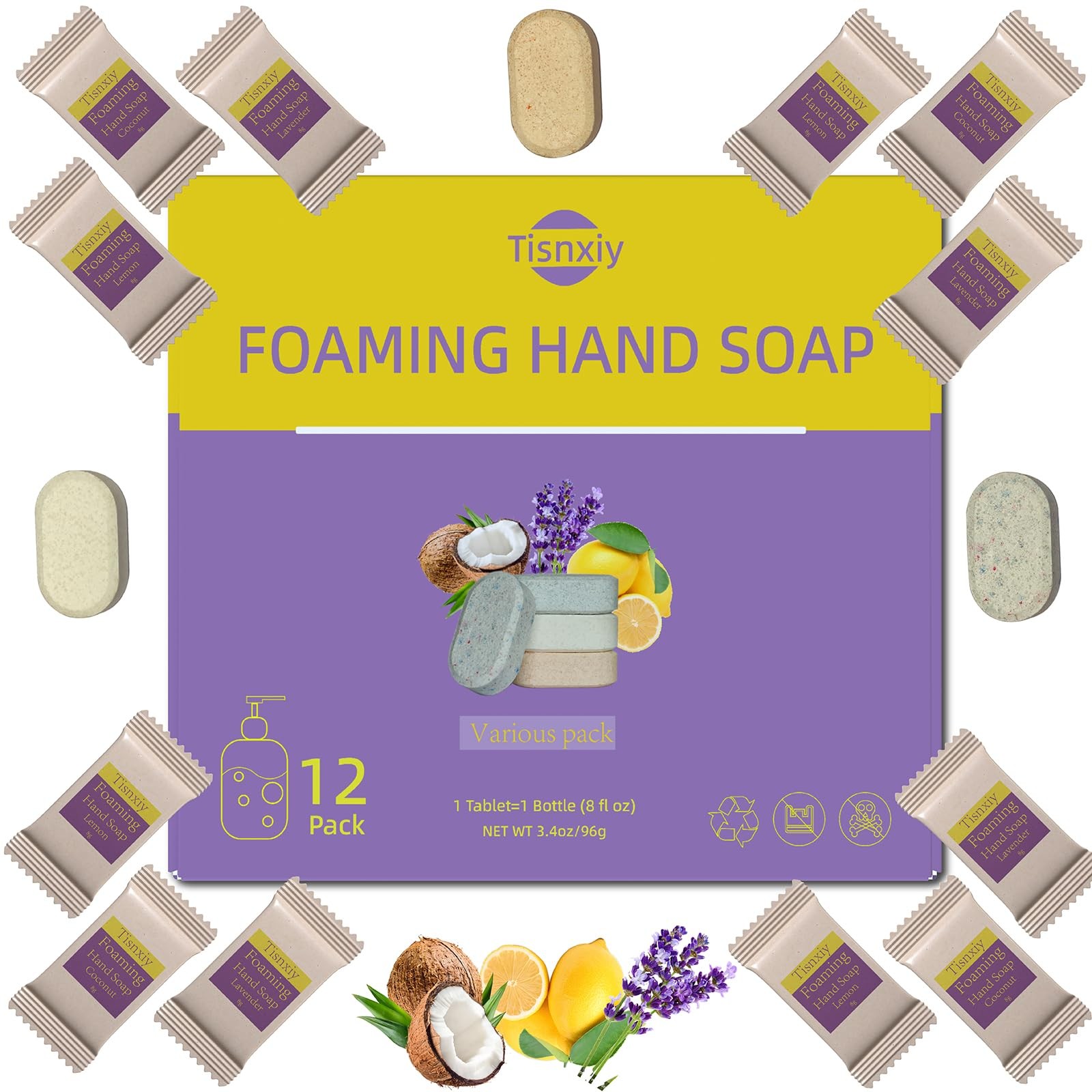 Tisnxiy Foaming Hand Soap Tablet Refills – 1 Count (Pack of 12), Multicolor