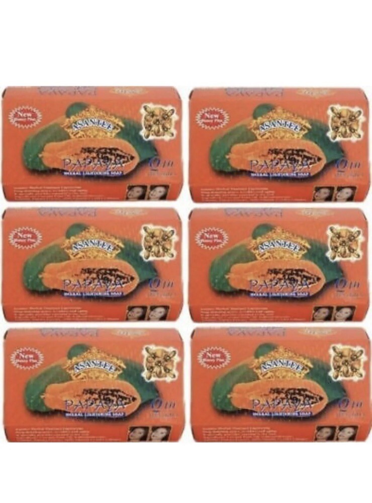 6 Bars x 125g Soap Papaya and Honey Asantee Face And body Anti Acne
