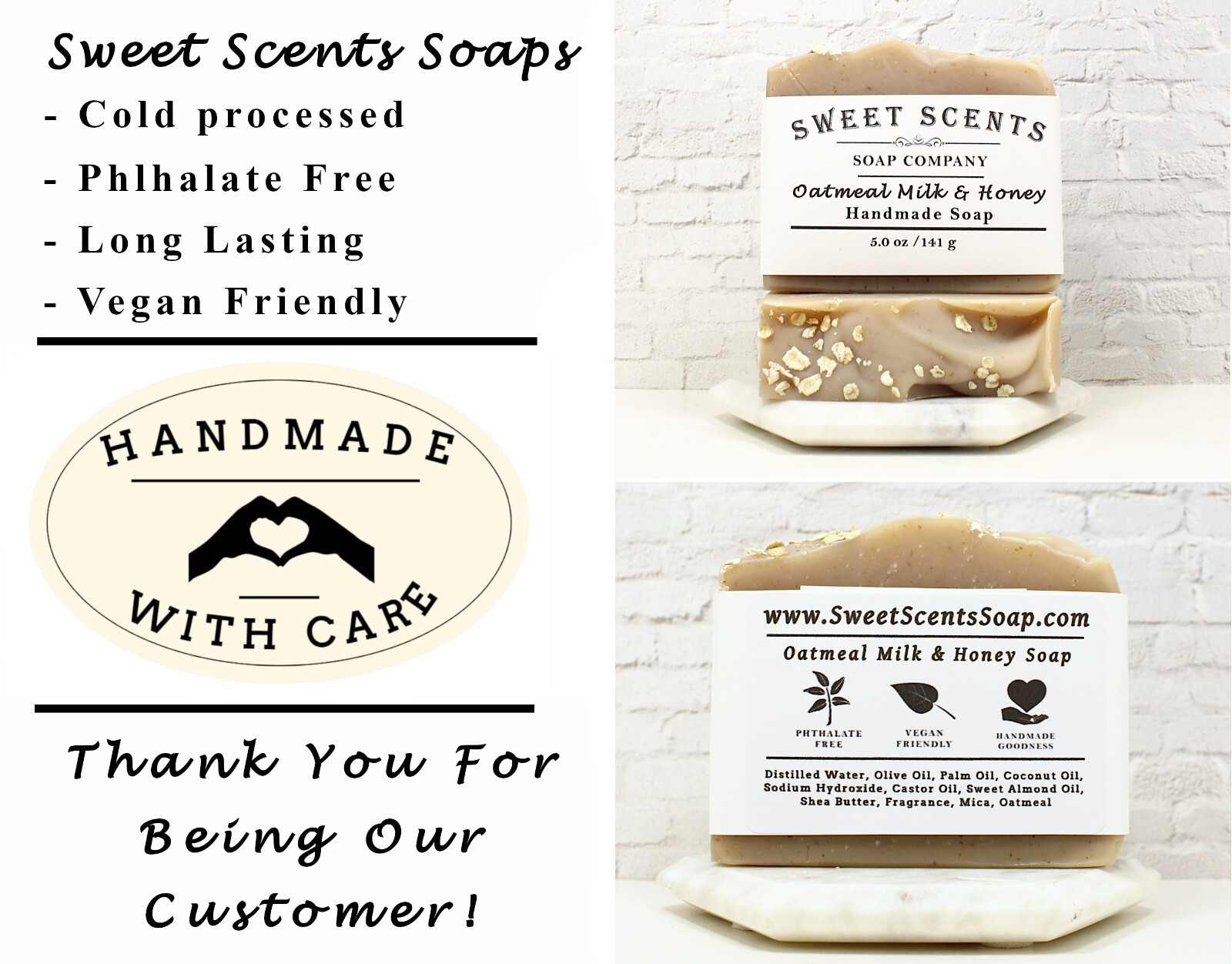 Handmade Soap – Oatmeal Milk & Honey – Cold Process, Scented Soap