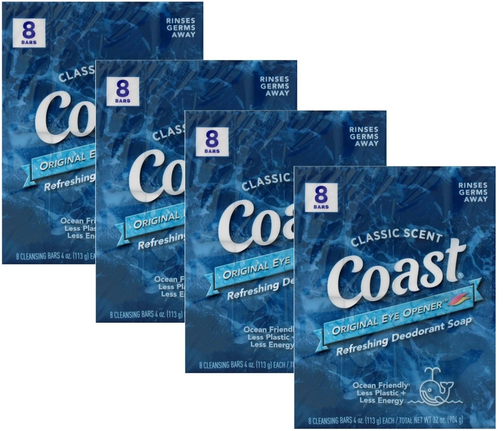 Coast Refreshing Deodorant Bar Soap Classic Scent, 32 Bars, 4 oz Each