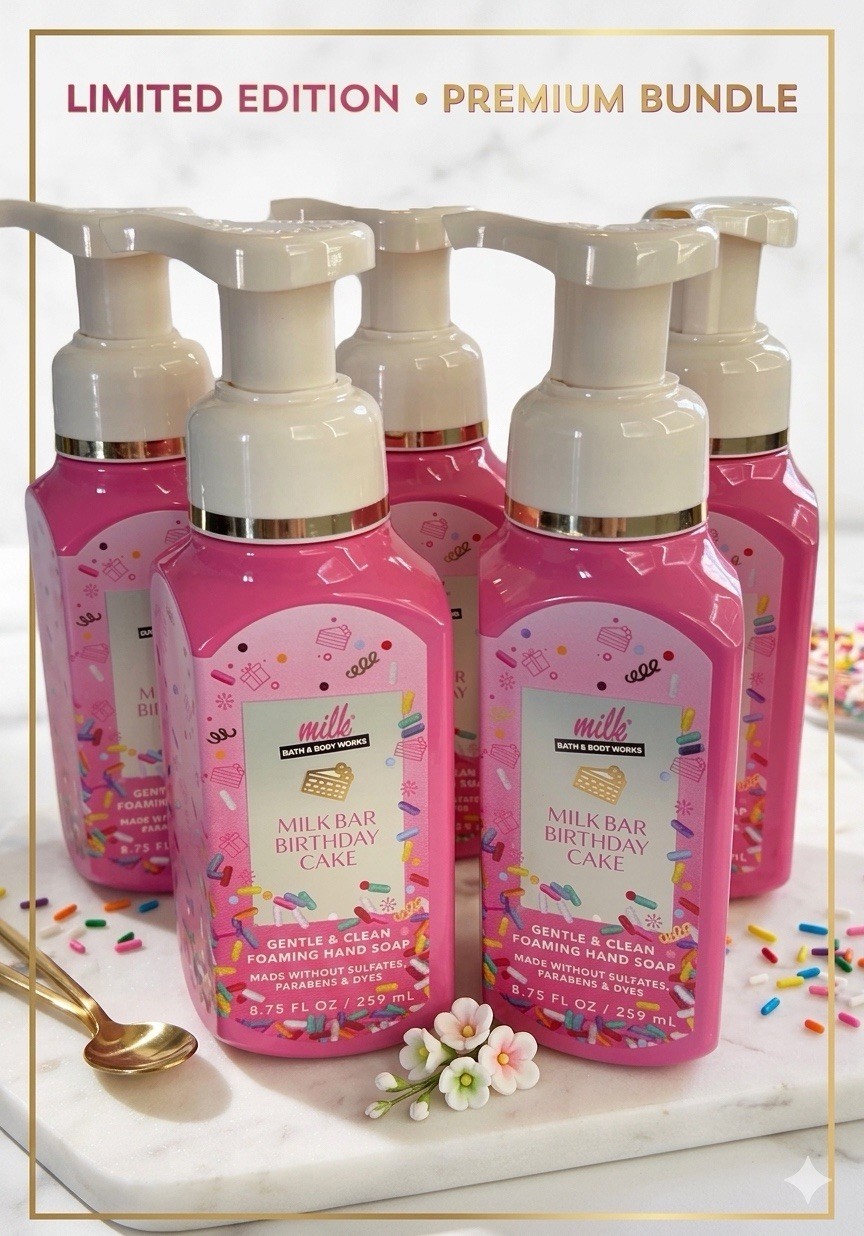 5 X Bath & Body Works MILK BAR BIRTHDAY CAKE Gentle Foaming Hand Soap 8.75 oz