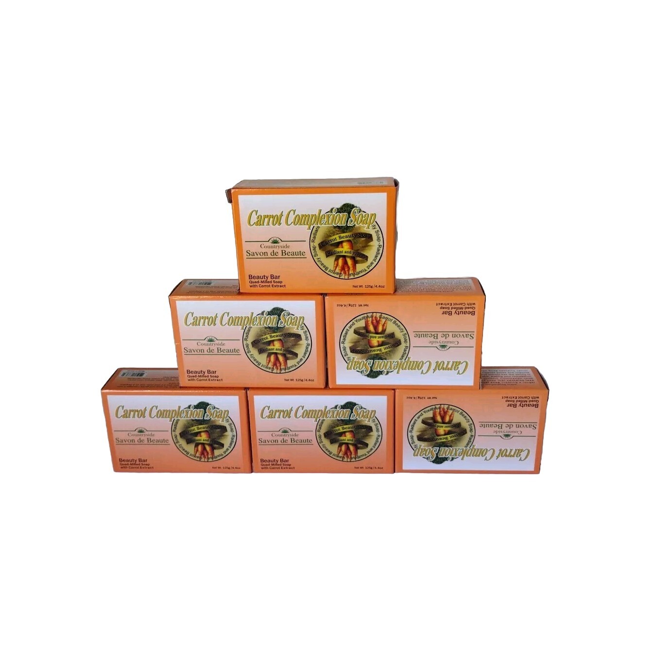 Pack-6 Carrot Complexion Soap Beauty with Carrot Oil Bar 125g Each Brand New