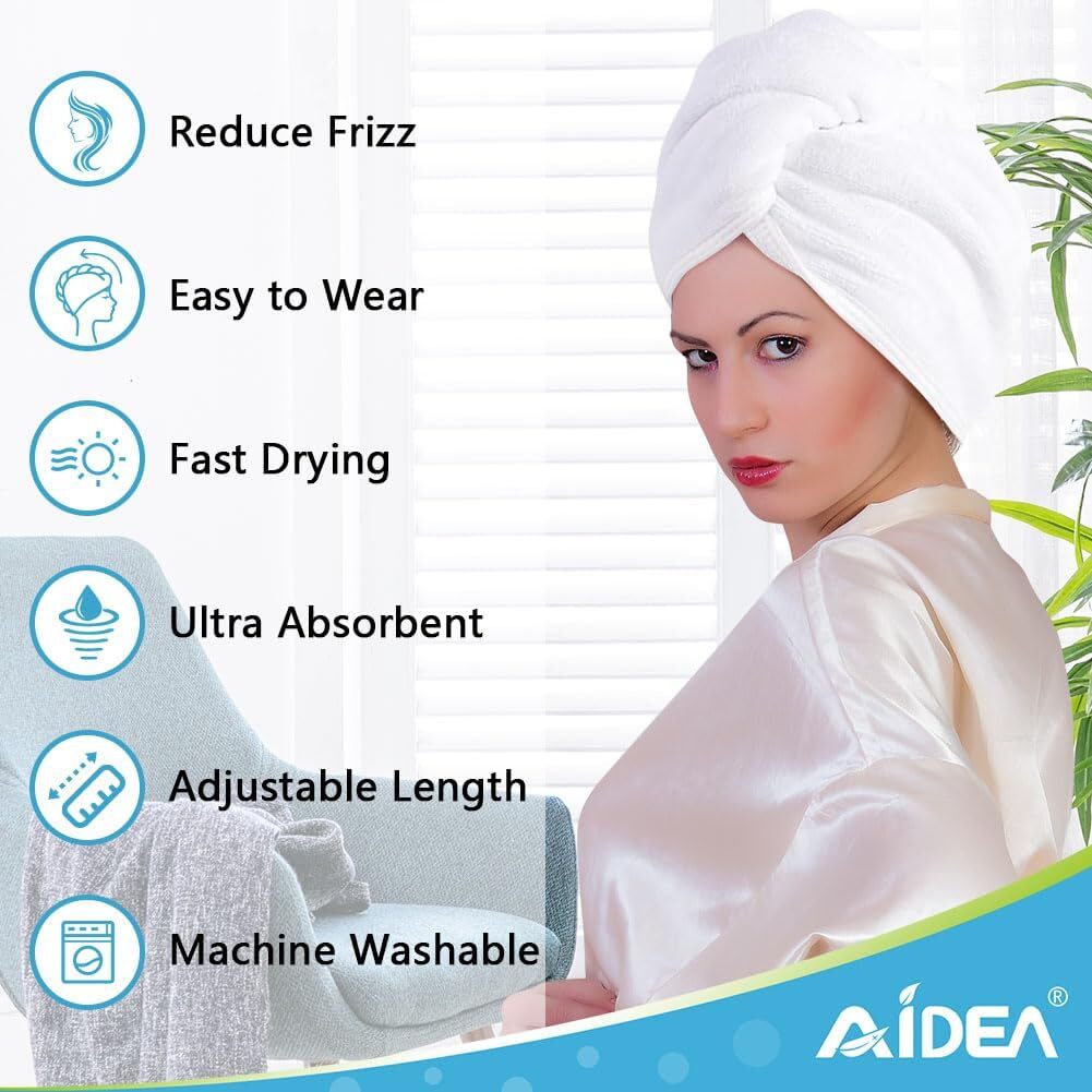AIDEA Microfiber Hair Towel Wrap, 5 Pack Turbans, 26″×10″, Multicolor