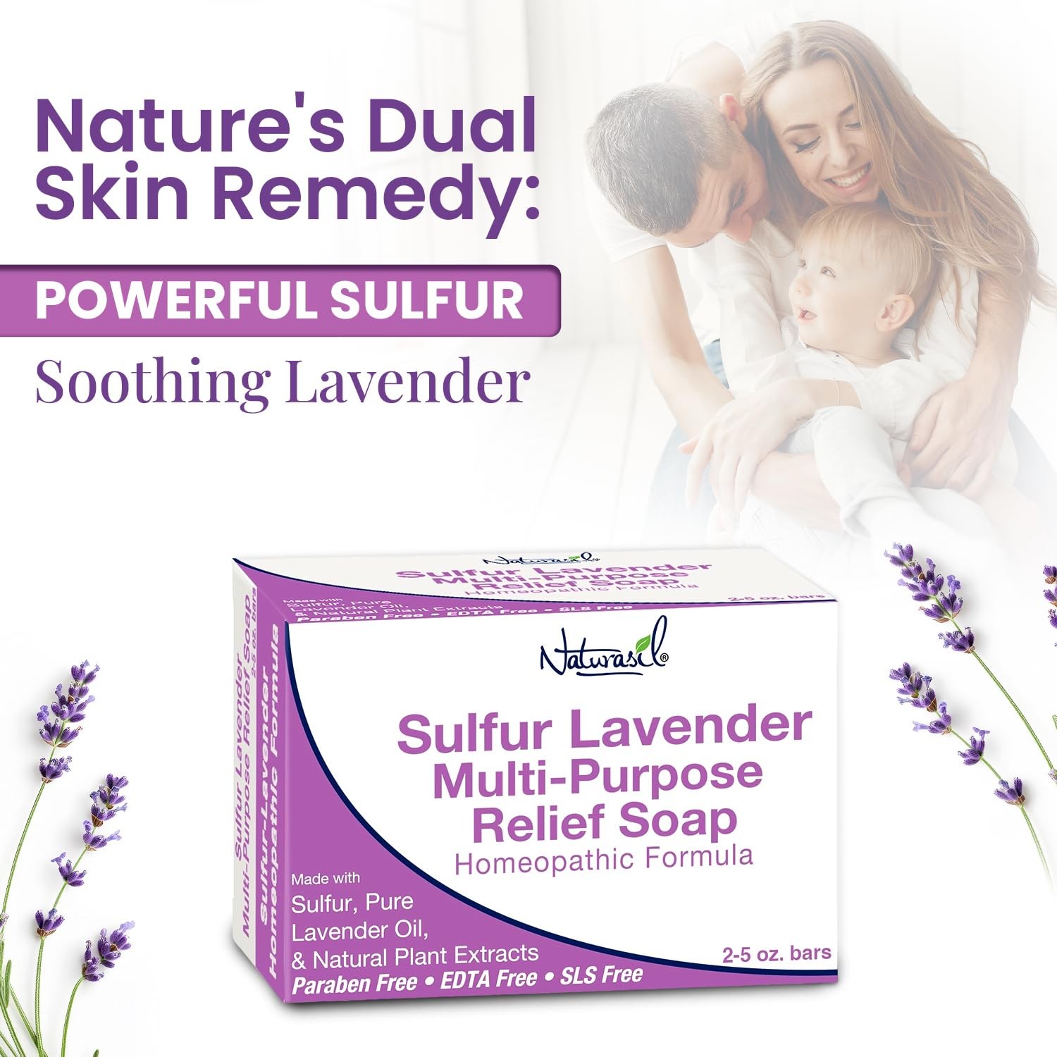 Naturasil Sulfur Lavender Soap Bar Natural Skin Treatment for Acne, Bug Bites