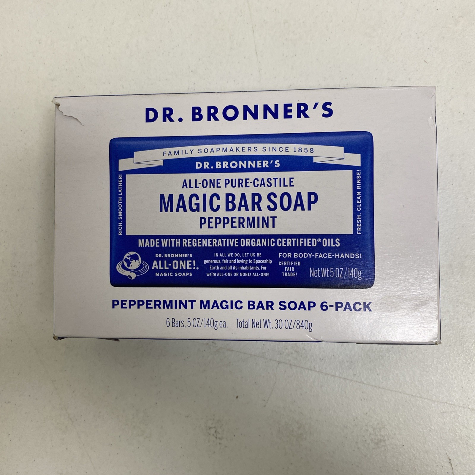 Dr. Bronner’s All-One Pure-Castile Peppermint Magic Bar Soap 6-Pack 5 oz Bars
