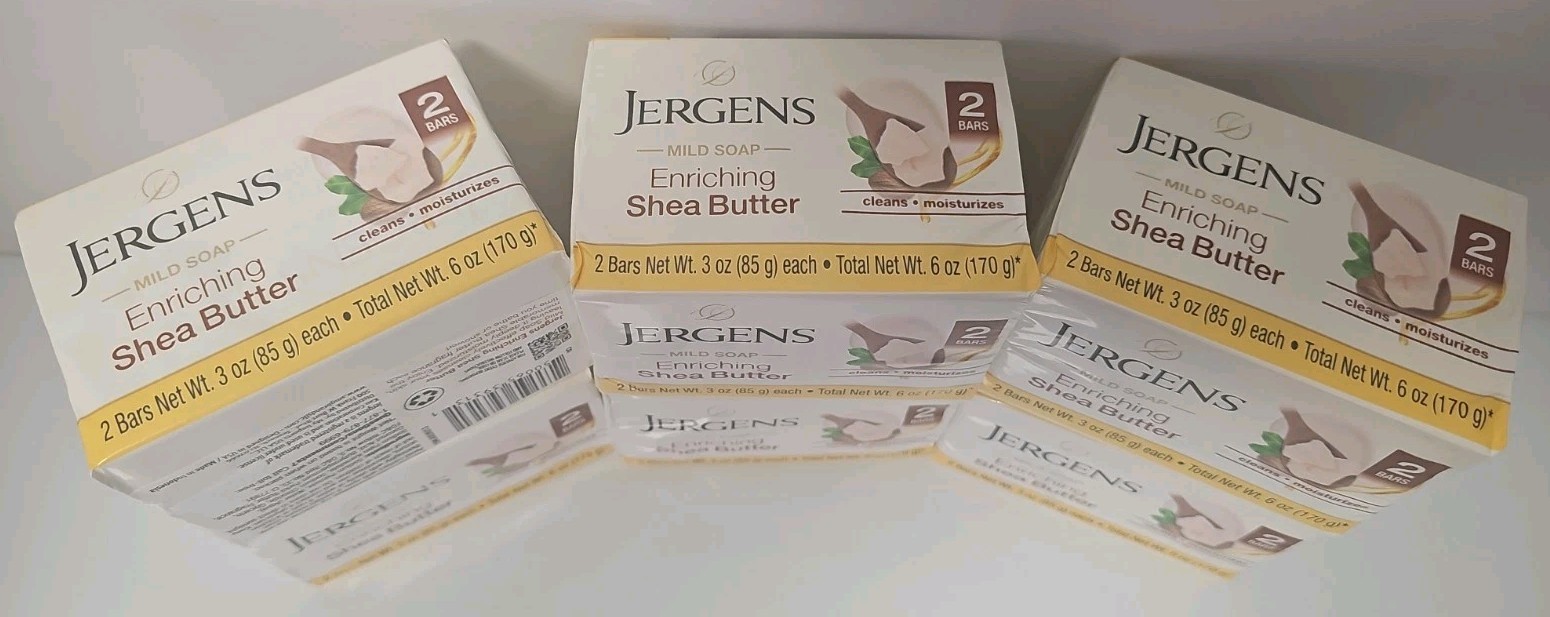 6 Pack Jergens Enriching Shea Butter MILD Bar Soap 3oz Each 12 Bars Total