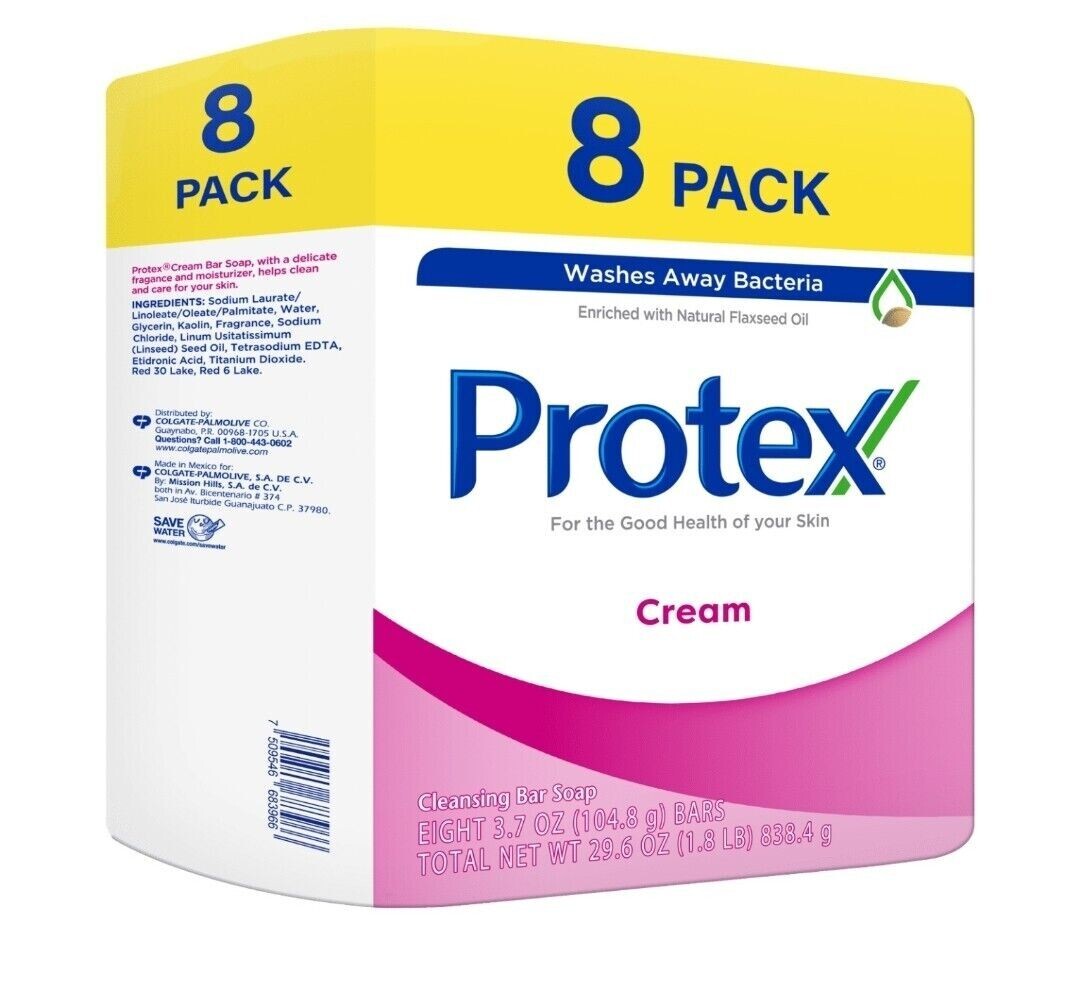 8 Bars 3.7 oz. PROTEX CREA ANTIBACTERIAL SOAP BAR JABON PROTEX CREMA Family PK