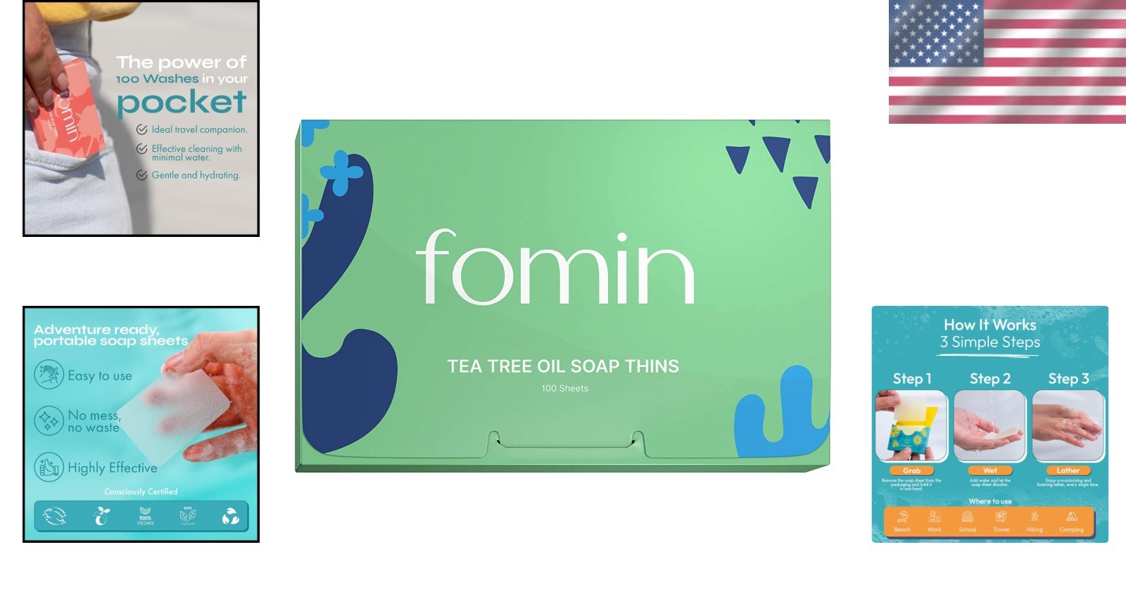 Portable Hand Soap Sheets – 100 Dissolvable Tea Tree Travel Soaps for All Ages