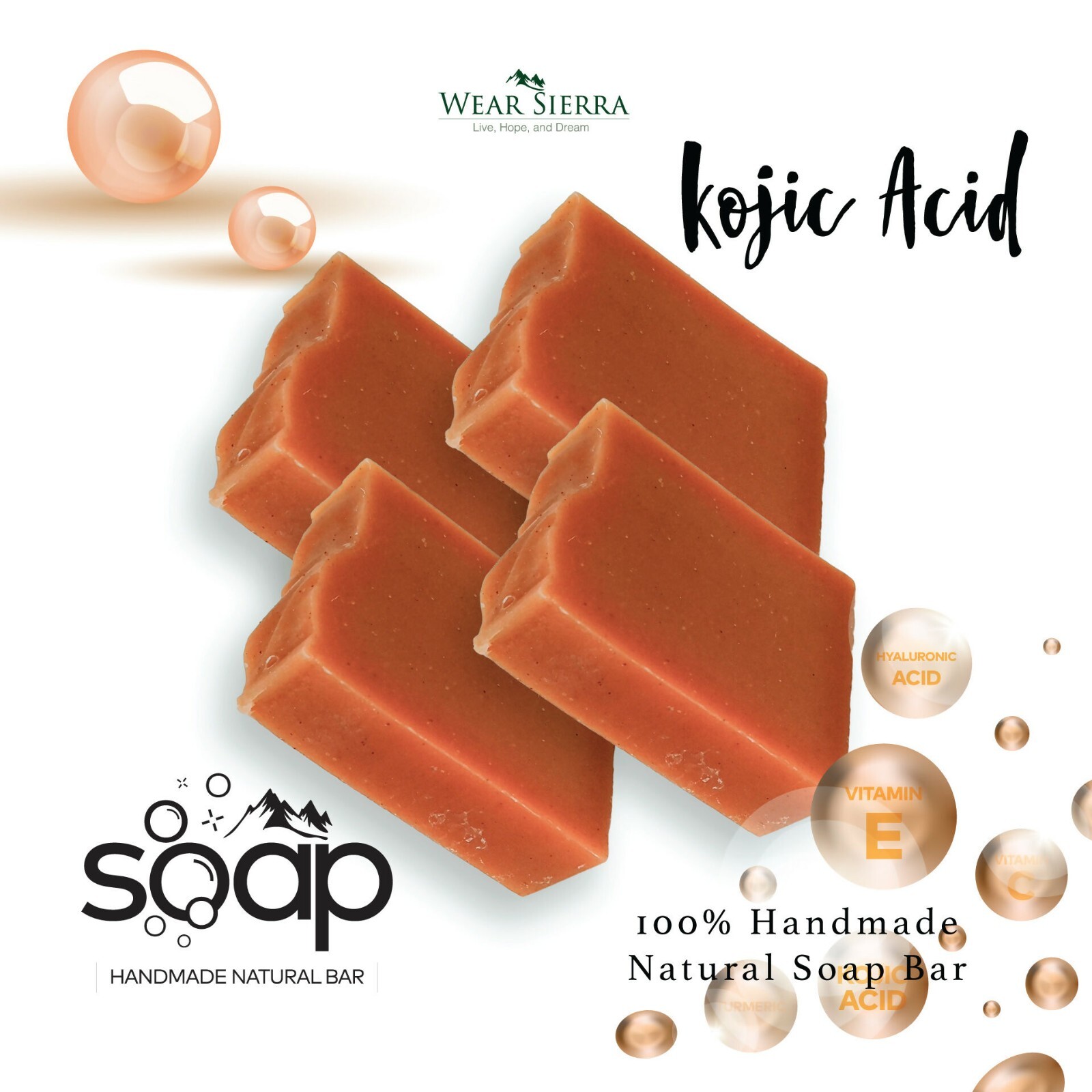 Handmade Natural Kojic Acid Bar Soap Pack , Naturally Anti-Aging Beauty Bars