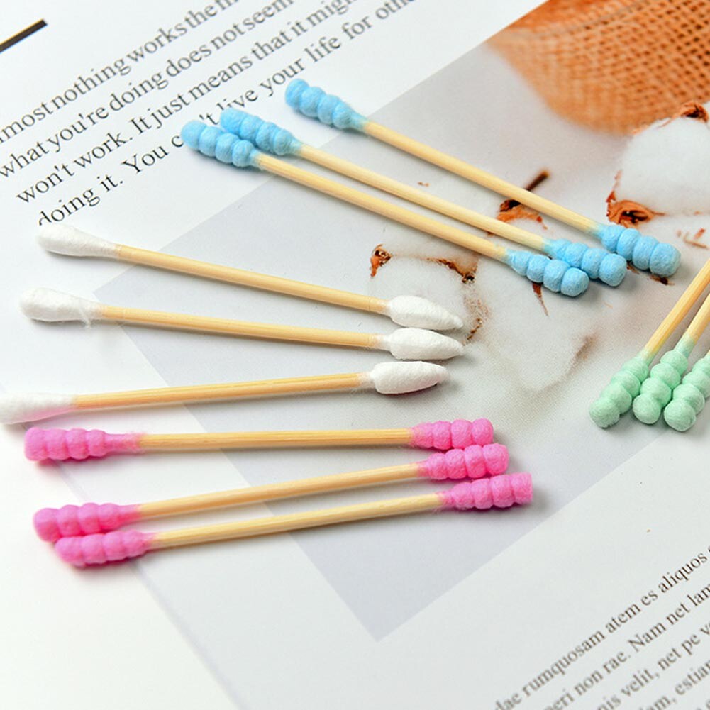 100PCS Cotton Swabs Swab Applicator Q-tips Double Tip Wooden Sticks Ear Clean