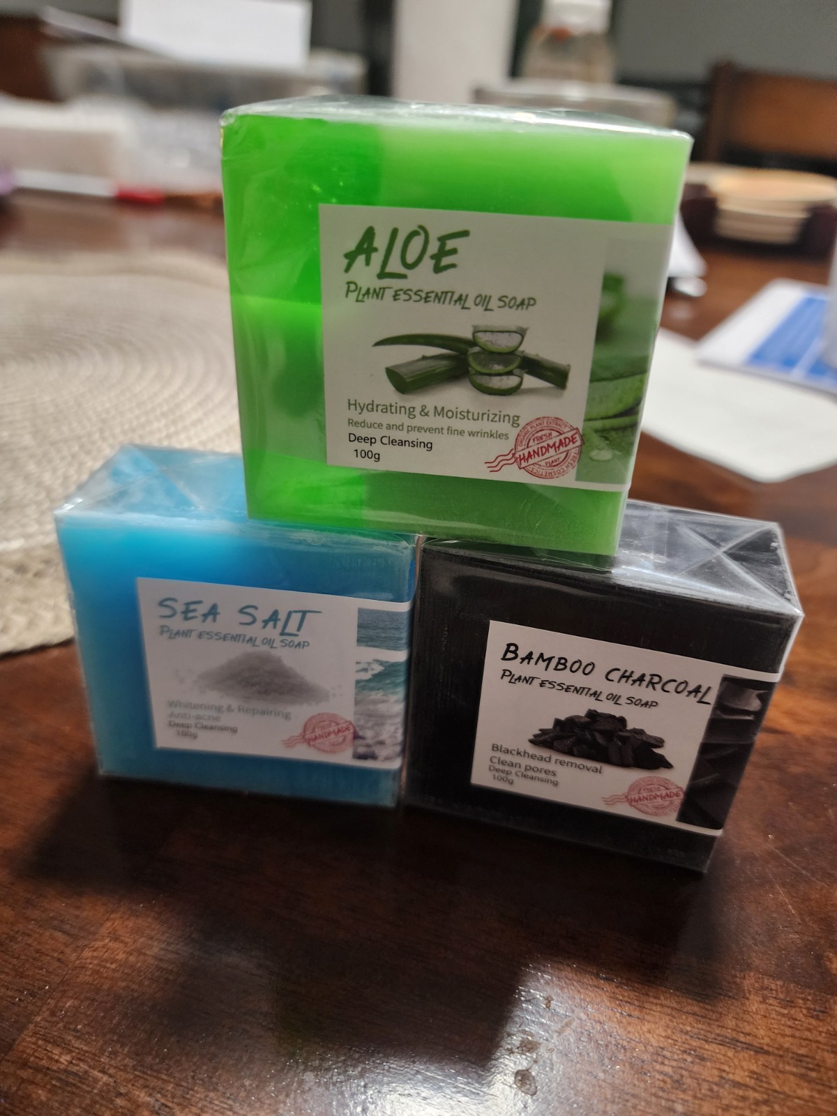 3PCS Handmade Soap Aloe , Charcoal And Sea Salt 100g
