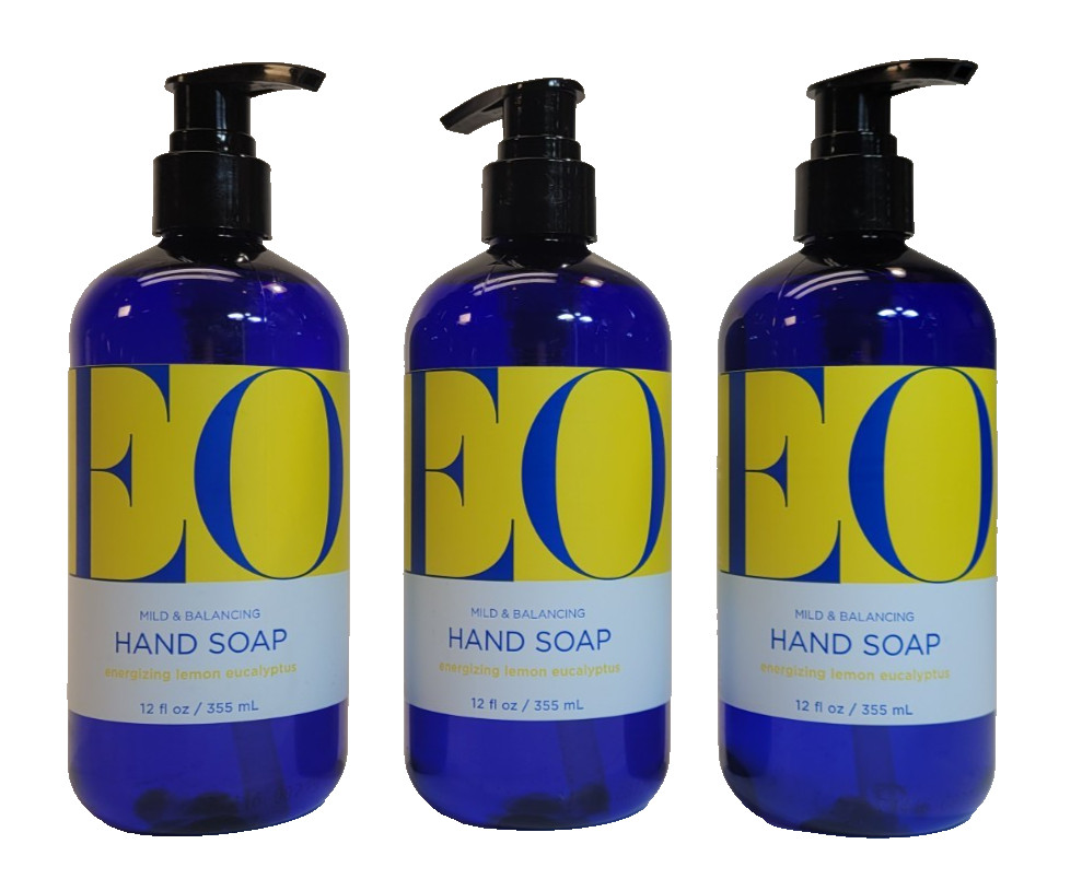 3-Pack EO Liquid Hand Soap Lemon & Eucalyptus w/ Pure Essential Oils – 12oz Each