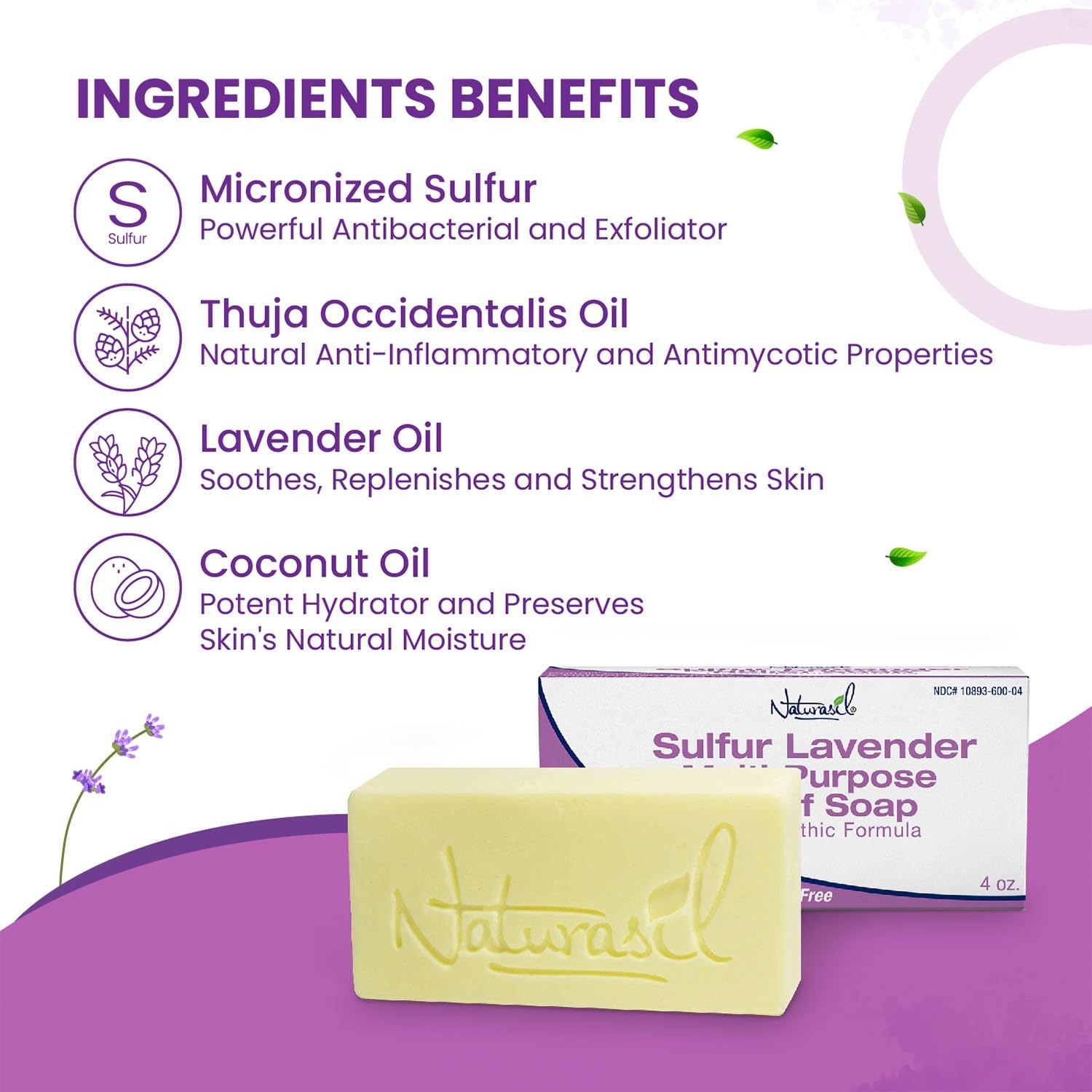 10% Sulfur Lavender Soap – Natural Acne Relief Bars for Face & Body (Pack of 2)