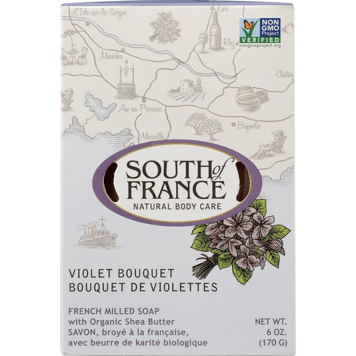 South of France Natural Body Care Violet Bouquet French Milled Soap 6 Oz