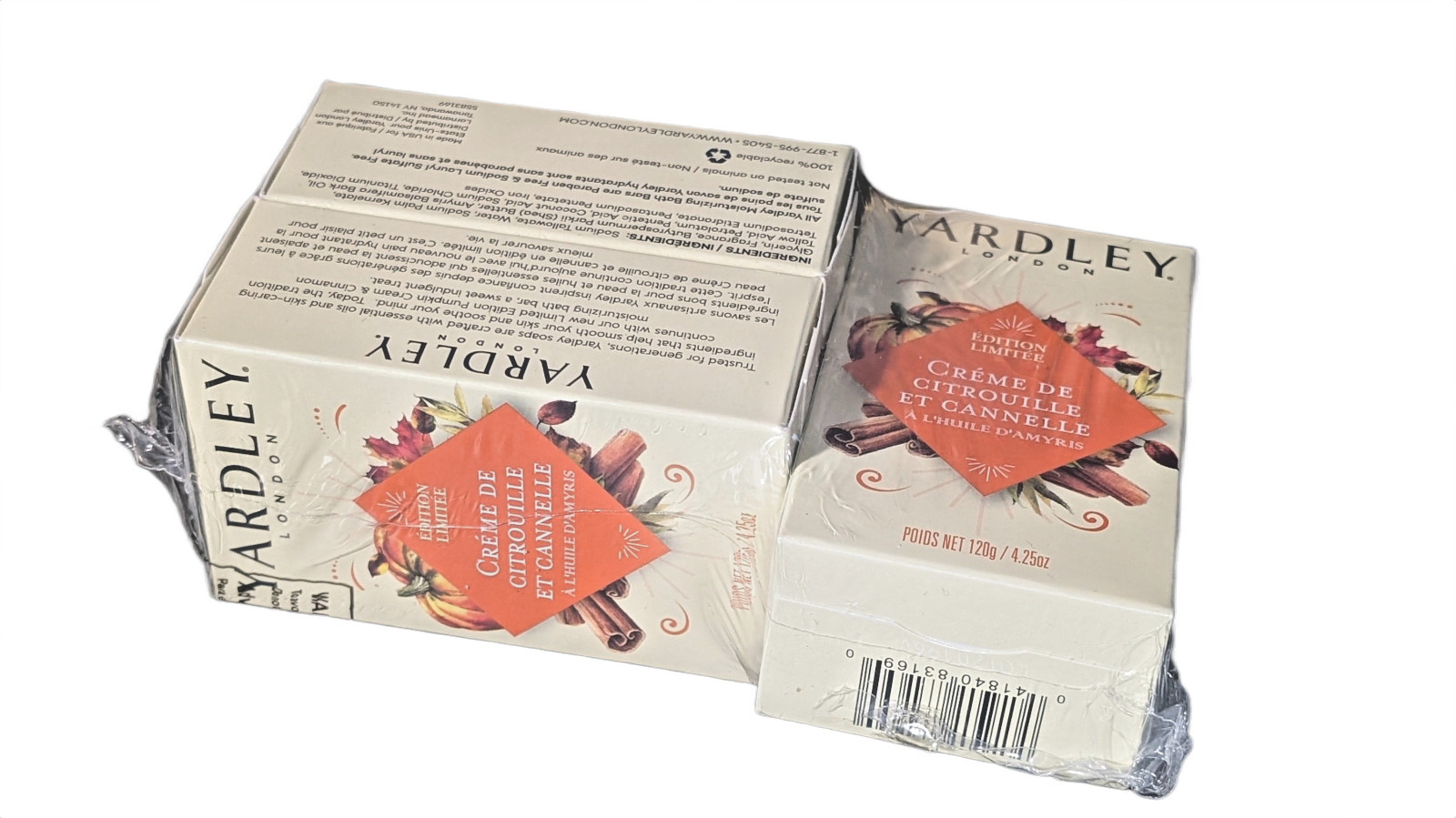 X3 Yardley L.E. Pumpkin, Cream & Cinnamon 4.25 oz. Bar Soap Discontinued