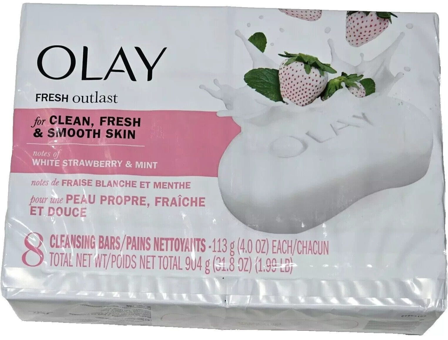 8 Olay Fresh Outlast White Strawberry & Mint Cleansing Bars 4oz Each