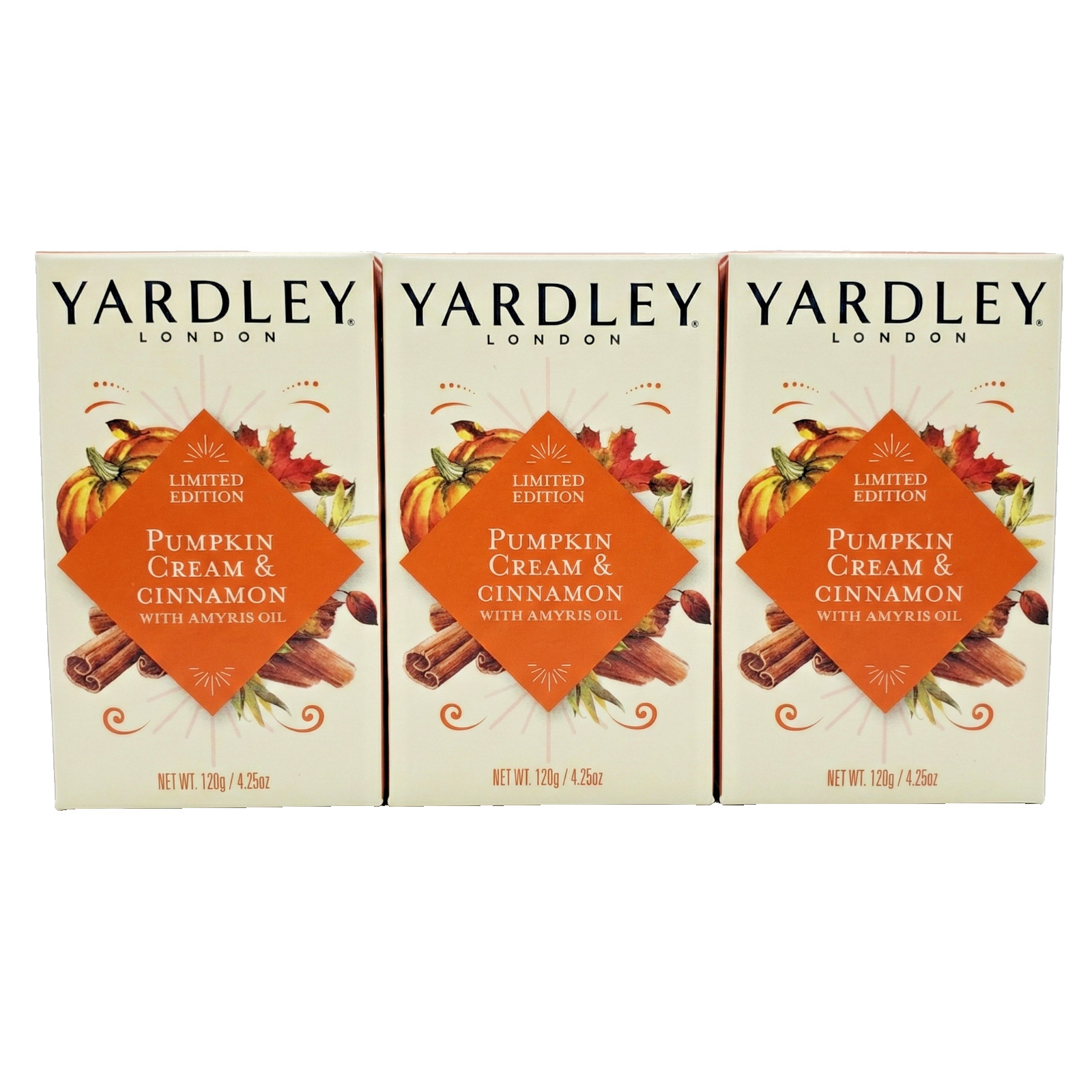 X3 Yardley L.E. Pumpkin, Cream & Cinnamon 4.25 oz. Bar Soap Discontinued
