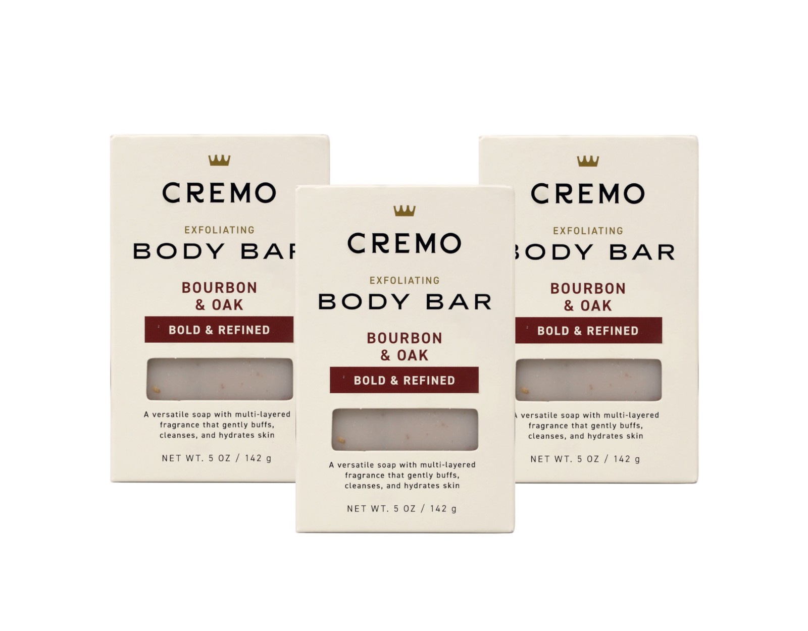 Cremo Exfoliating Body Bar Men Bourbon and Oak 5 oz 3 Pack