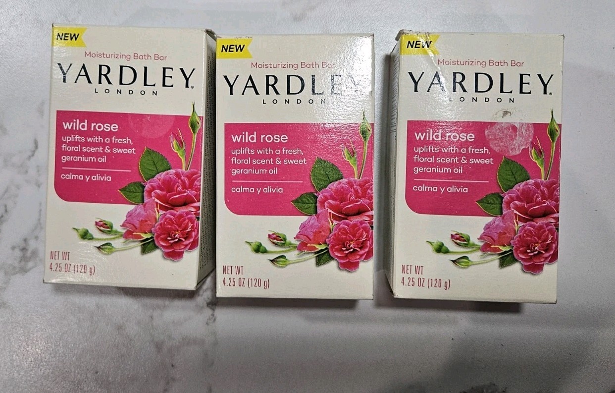 LOT OF (3) BARS YARDLEY LONDON BAR SOAP WILD ROSE 4.25oz EACH BAR