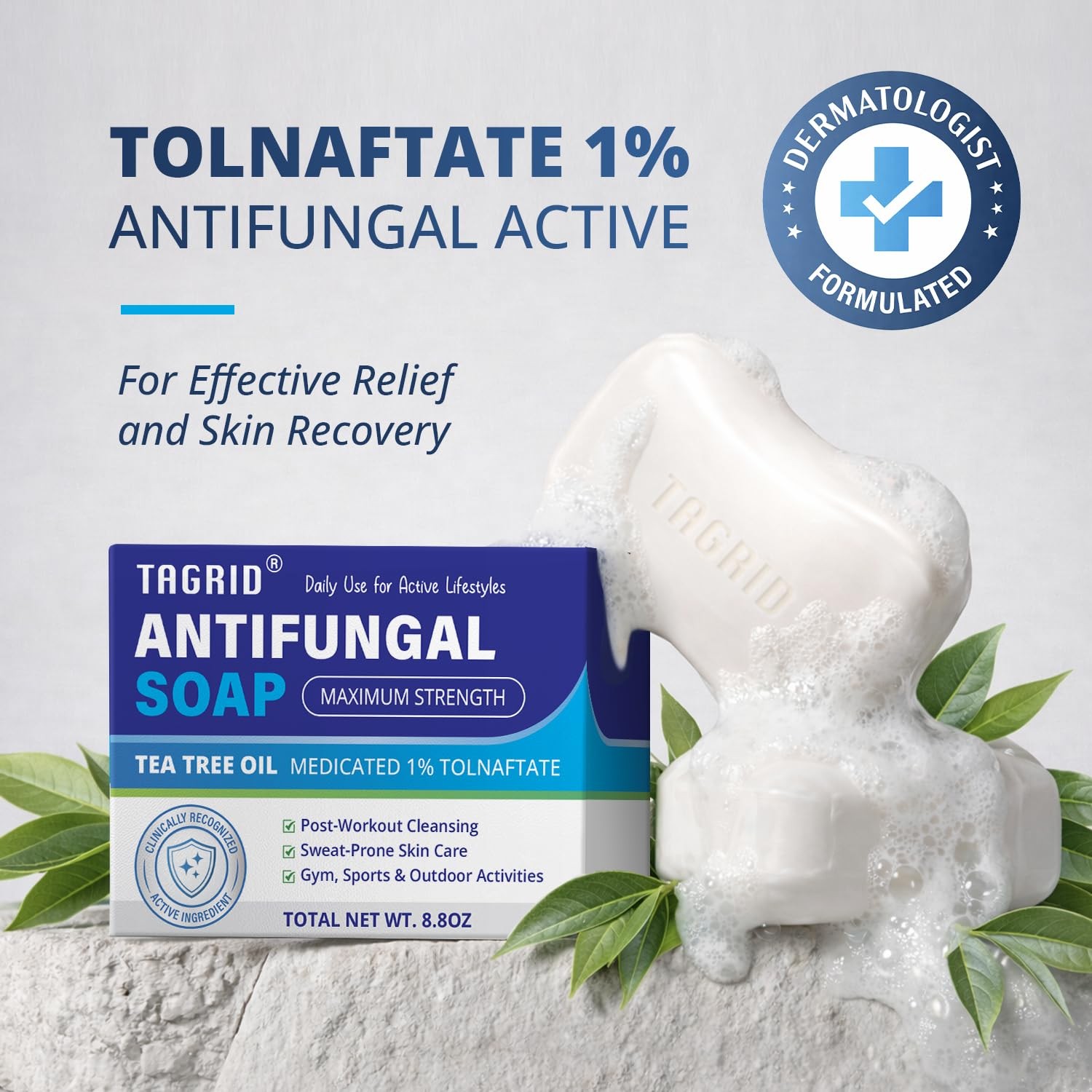 TAGRID Tea Tree Oatmeal Antifungal Soap for 4.4 Ounce (Pack of 2), WHITE