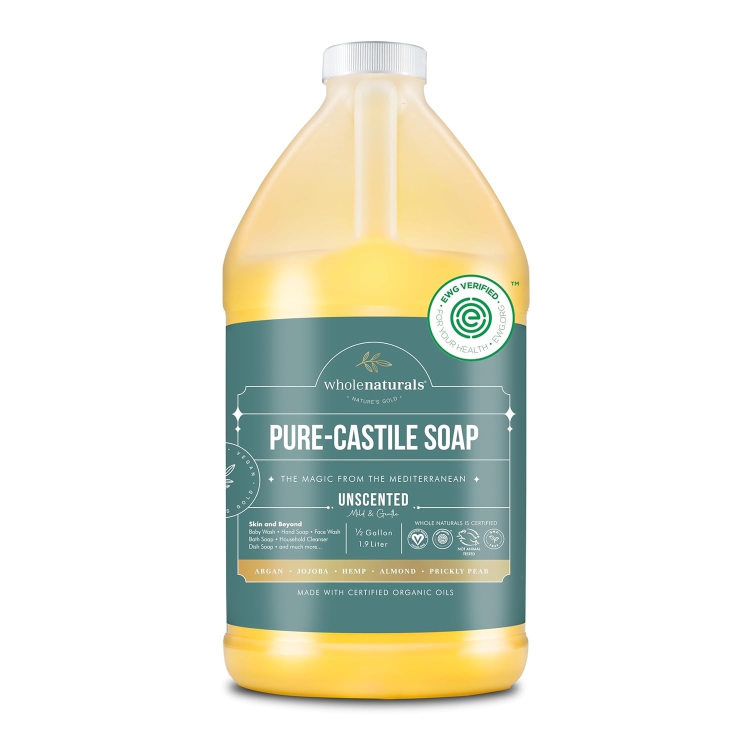 Pure Castile Soap Liquid, EWG Verified & Certified Palm Oil Free Unscented, N…