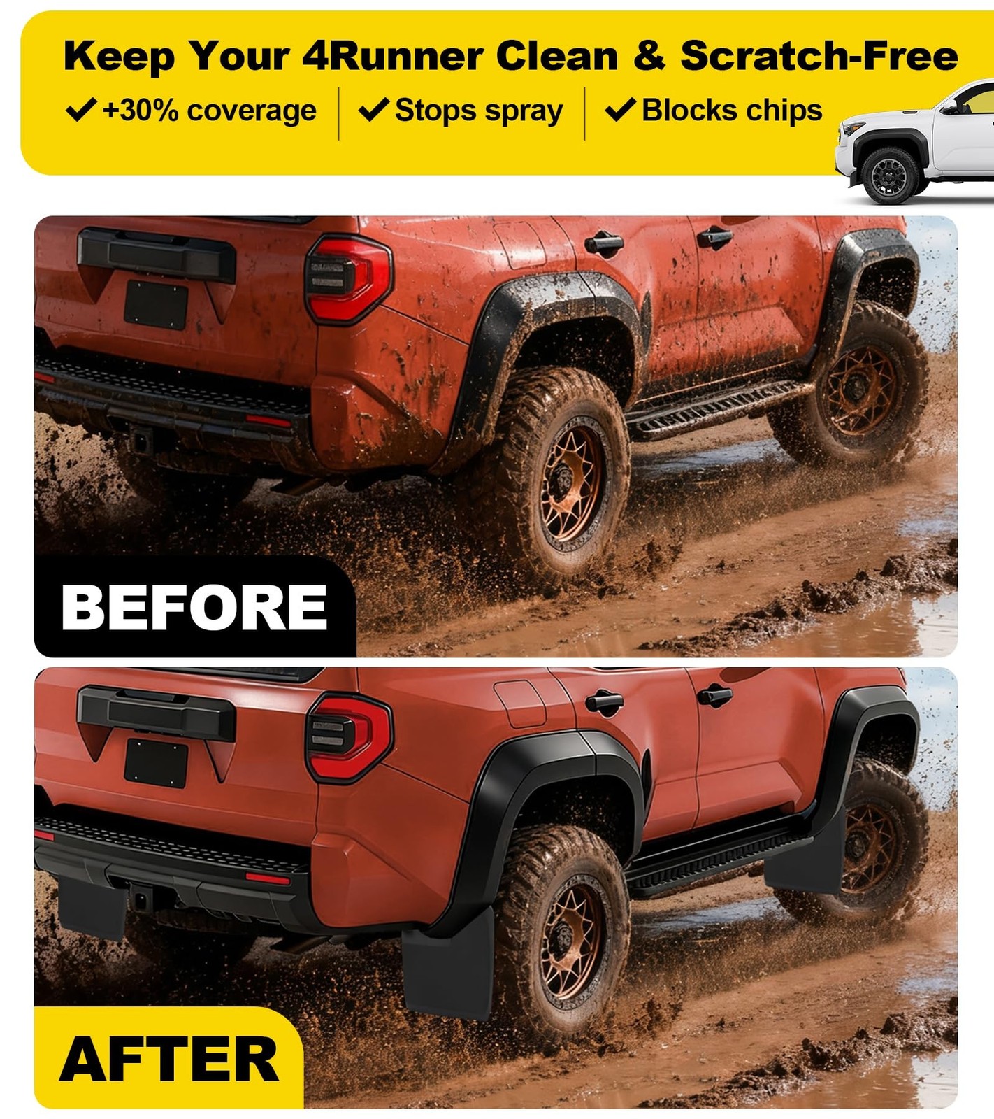 OEM-Style Mud Flaps for 2025-2026 Toyota 4Runner Splash Guards, Normal | Pain…