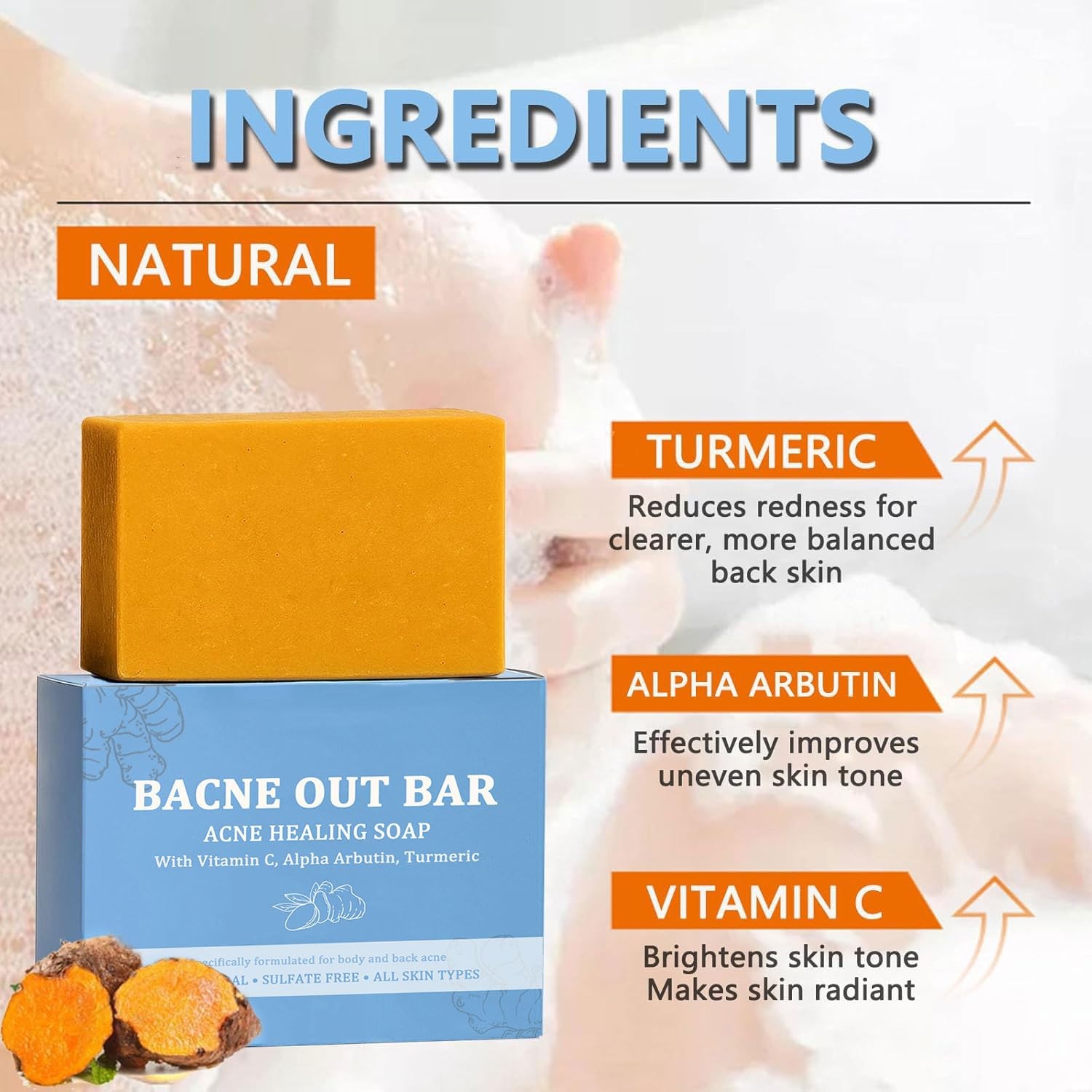 PARWENE Bacne Out Bar, Acne Healing Soap with Turmeric C & Alphaarbutin, Natu…