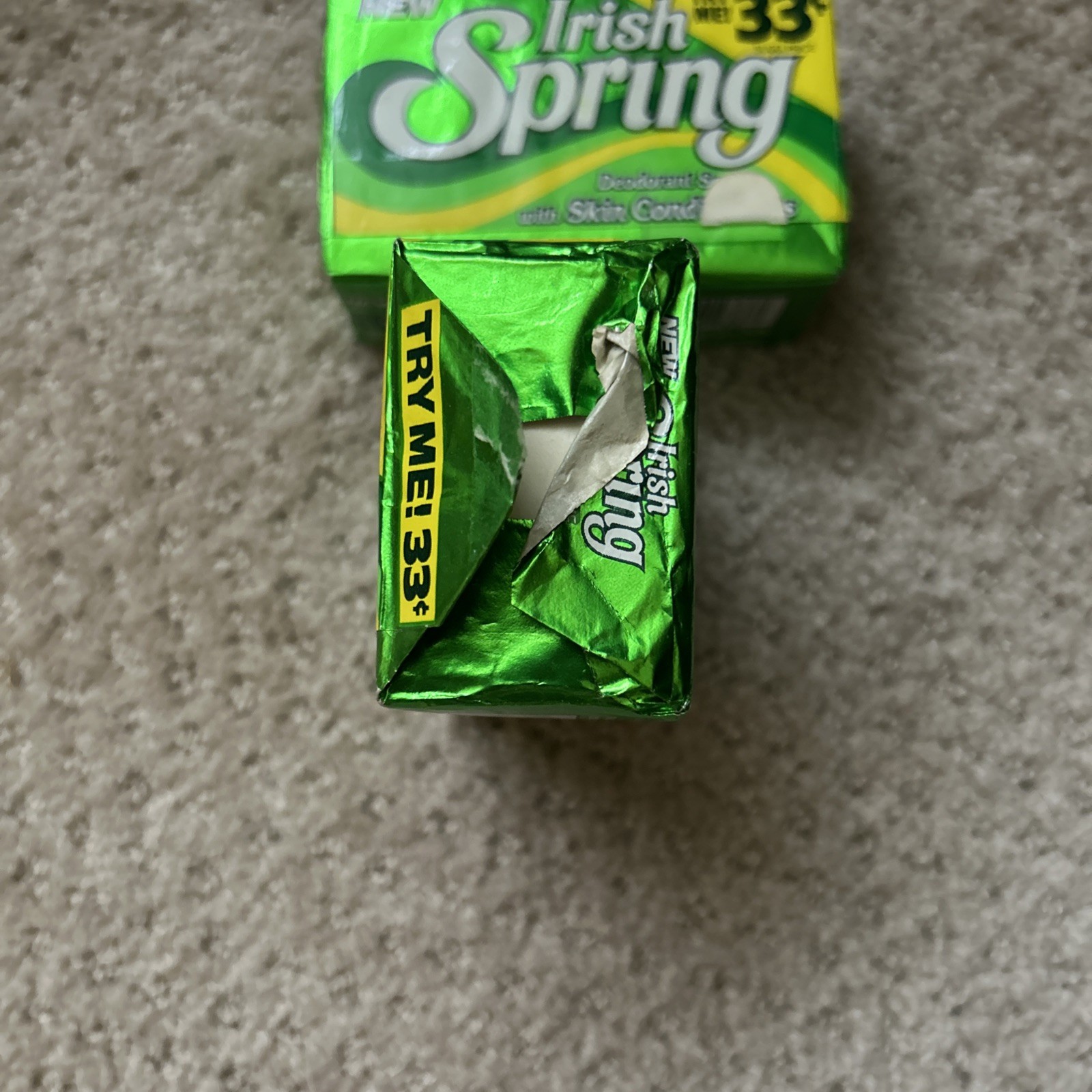 2 Bars of Vintage Irish Spring Deodorant Soap W/ Skin Conditioners Foil-Style