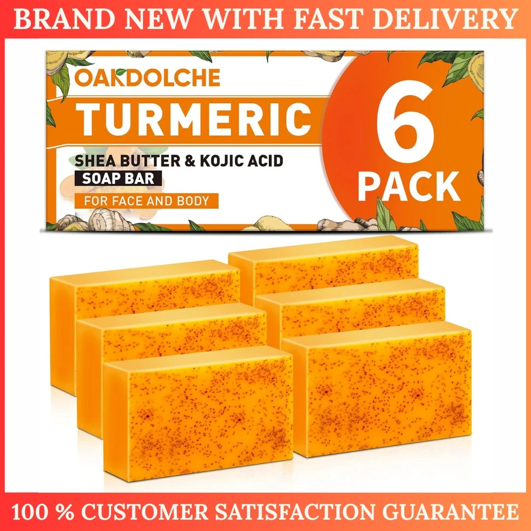 6-Pack Turmeric Kojic Acid Soap Bars 60g Retinol Collagen Vitamin E Shea Butter