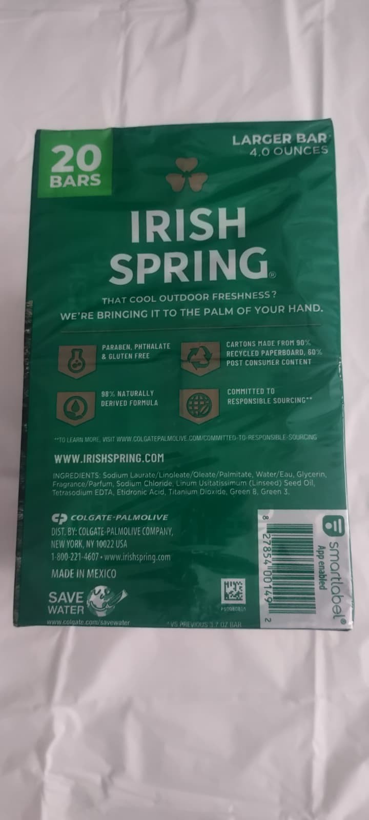 Irish Spring Bar Soap Original Clean 4oz 20 Pack Refreshing Deodorant
