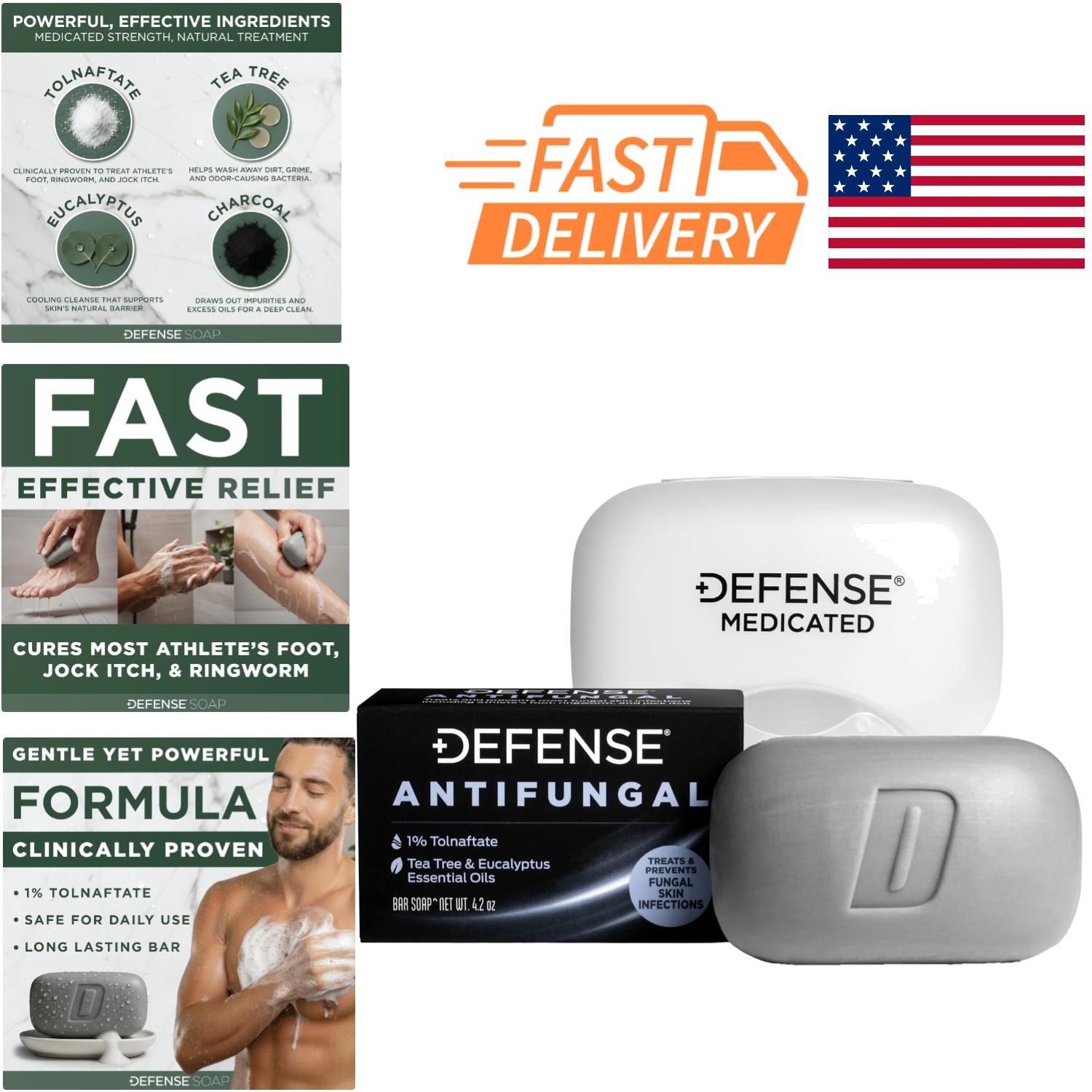 Defense Antifungal Bar Soap 4.2 Ounce Eucalyptus Tea Tree Medicated Treatment