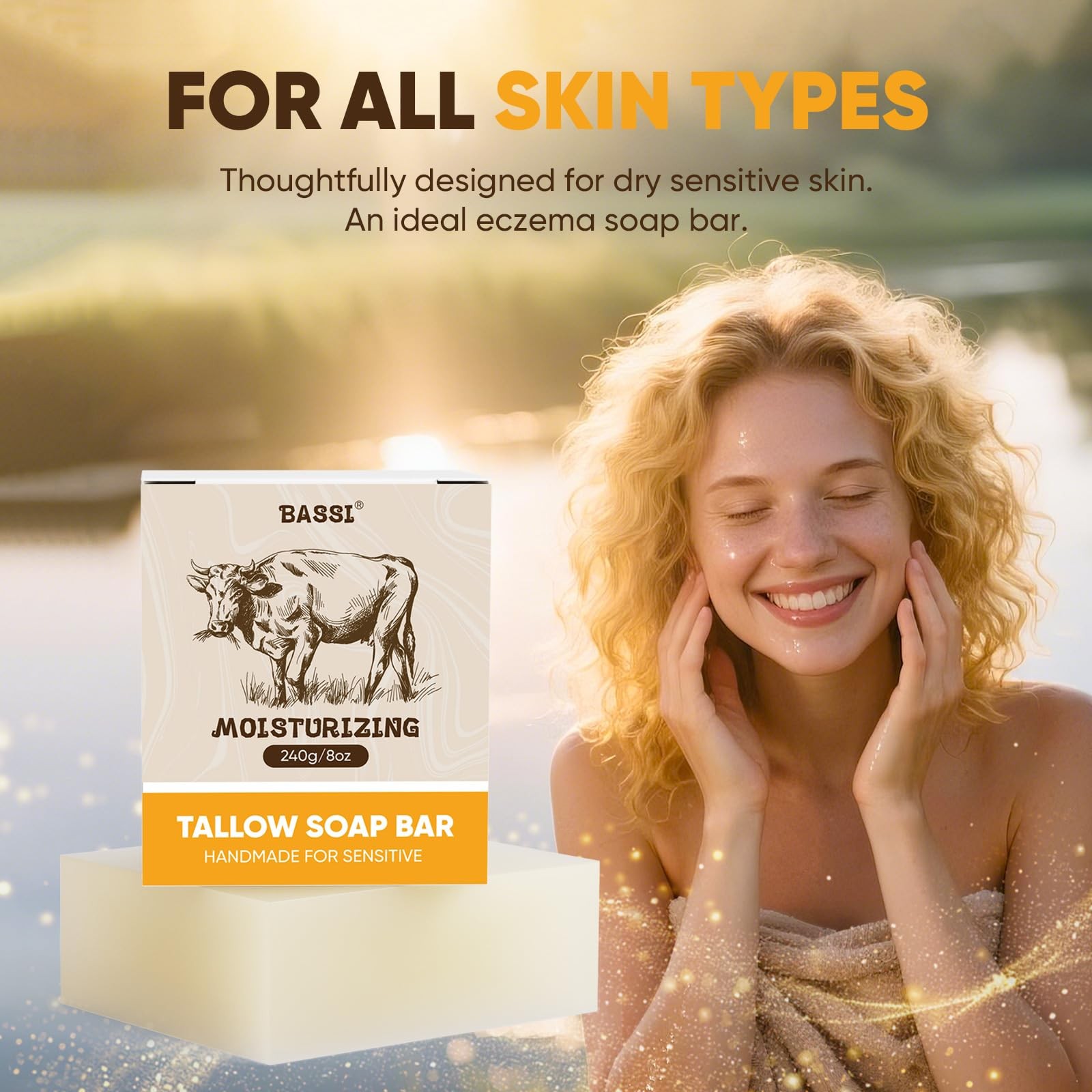 Beef Tallow Soap Bar, 2 Pack All Natural Grass Fed 4 Ounce (Pack of 2), Beige