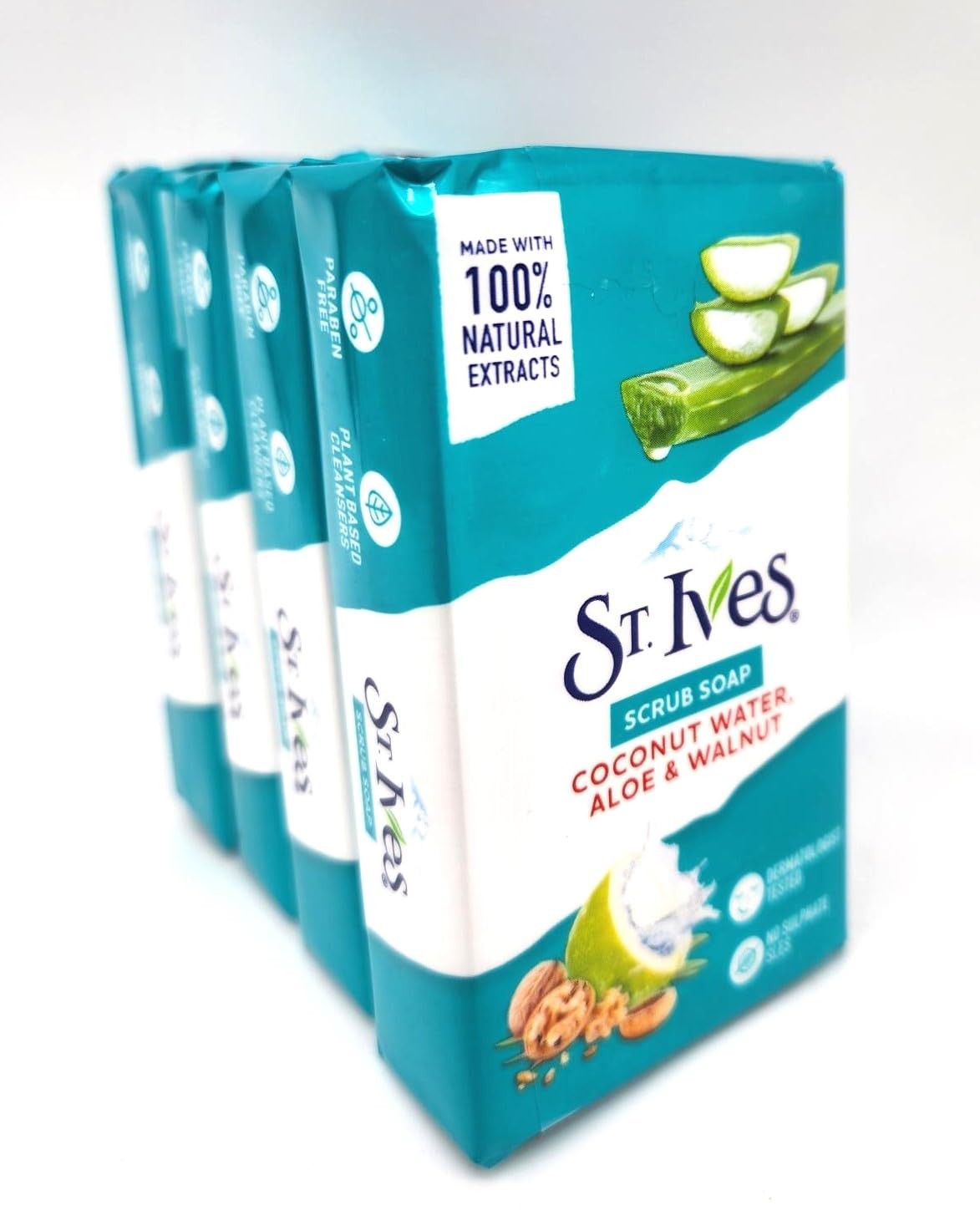 St. Ives’ Scrub Bar Soap with Coconut Water, Aloe, and 0.88 Ounce (Pack of 4)