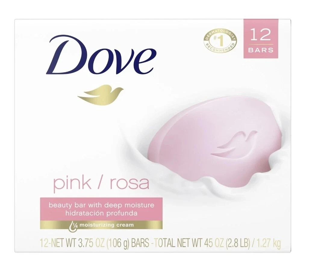 Dove Pink Rosa Soap Bar Moisturizing Cream Beauty Bar 3.75oz x 12 Pack Free S/H