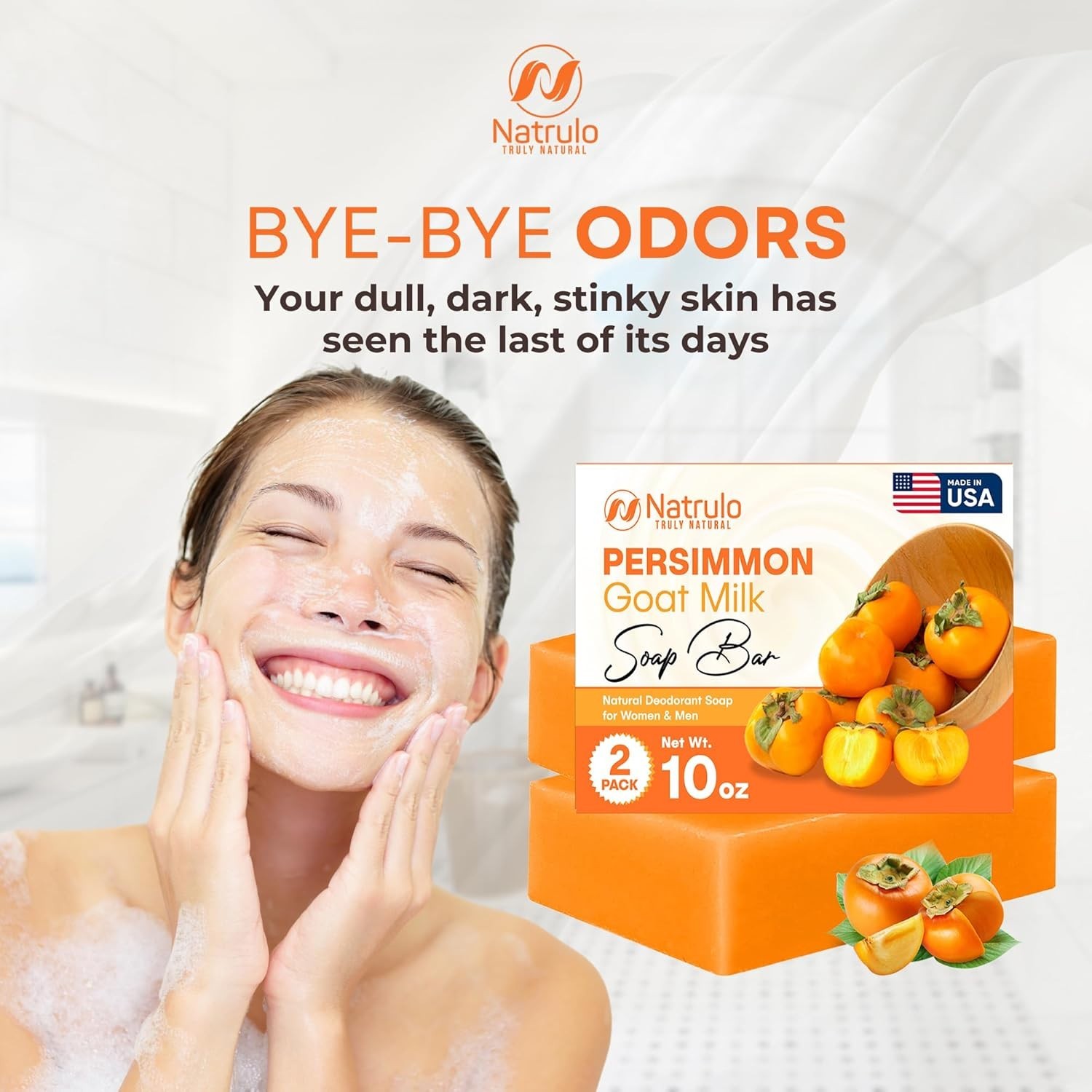 Persimmon Soap Bar for Body Odor Control – Purifying Deodorizing Body Wash with