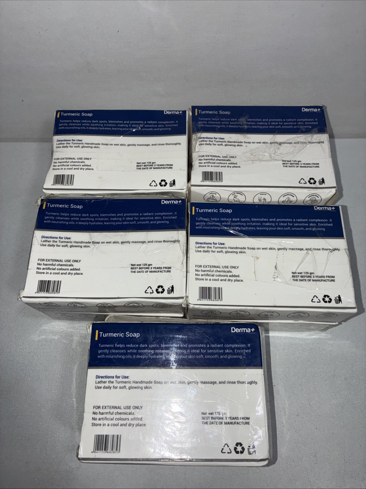 10 New Derma+ Turmeric Soap, 125 G Each, Damaged Boxes