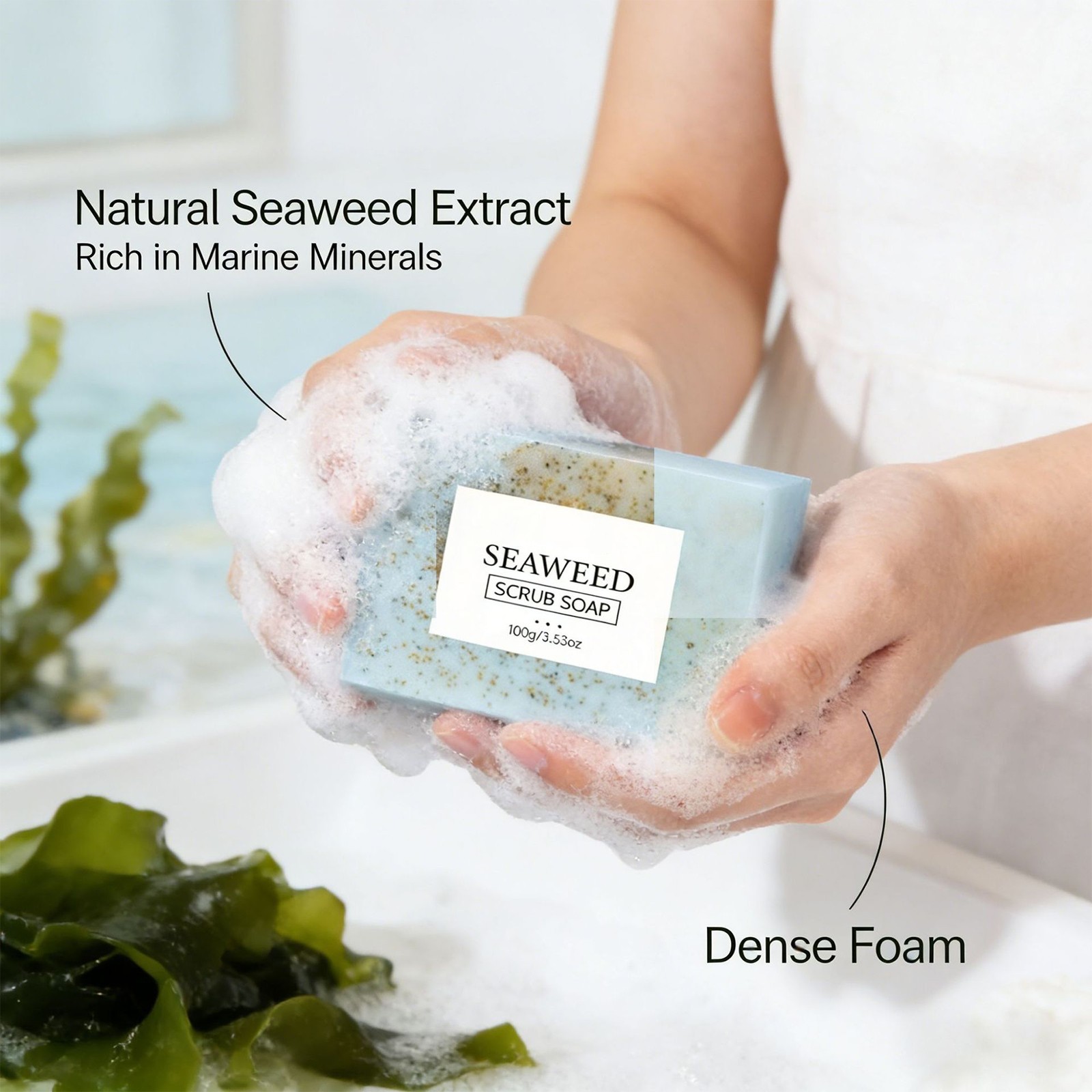 100g Seaweed Scrub Soap Deep Cleansing Handmade Soap Oil Control Bath Soap